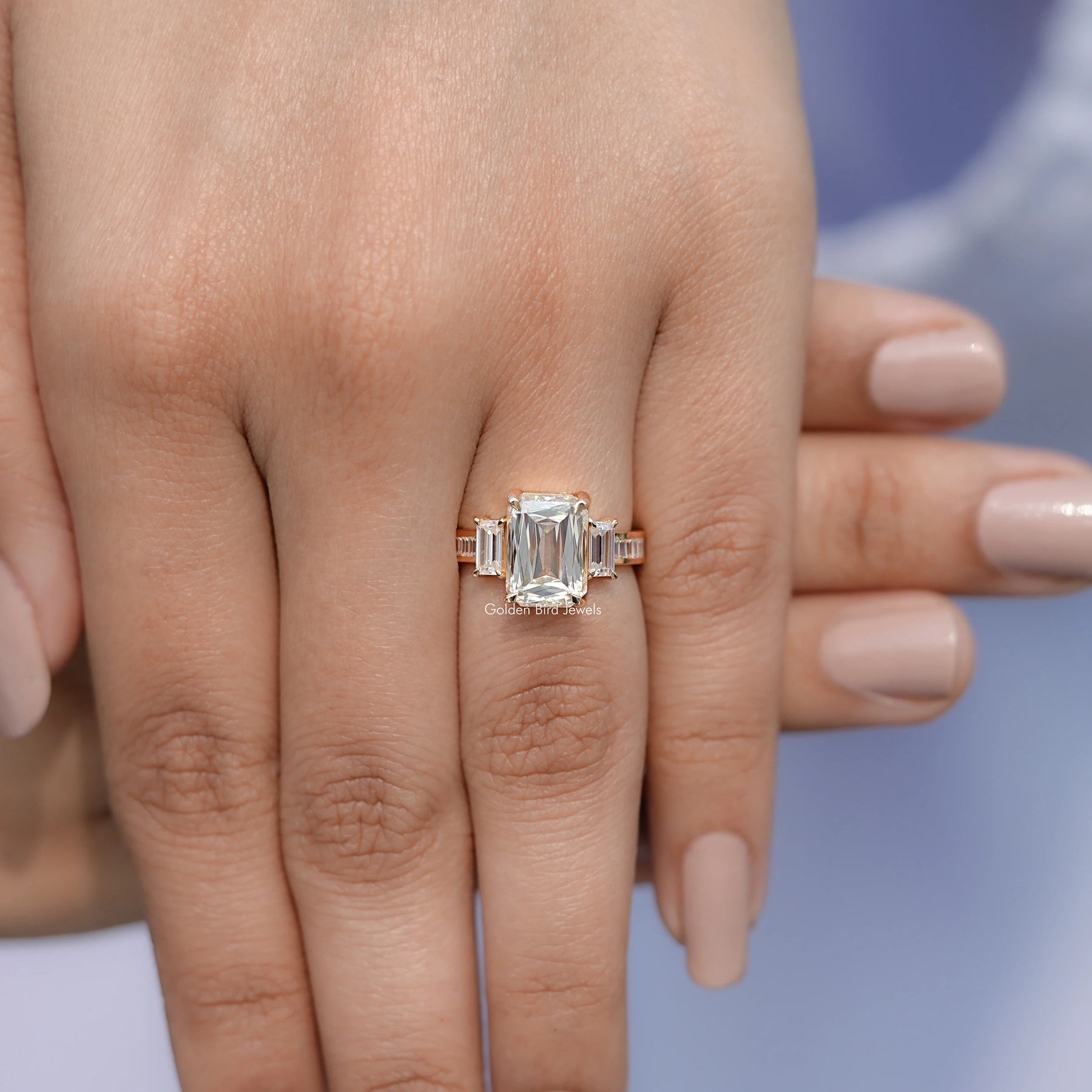 Criss Cut Moissanite Three Stone Ring