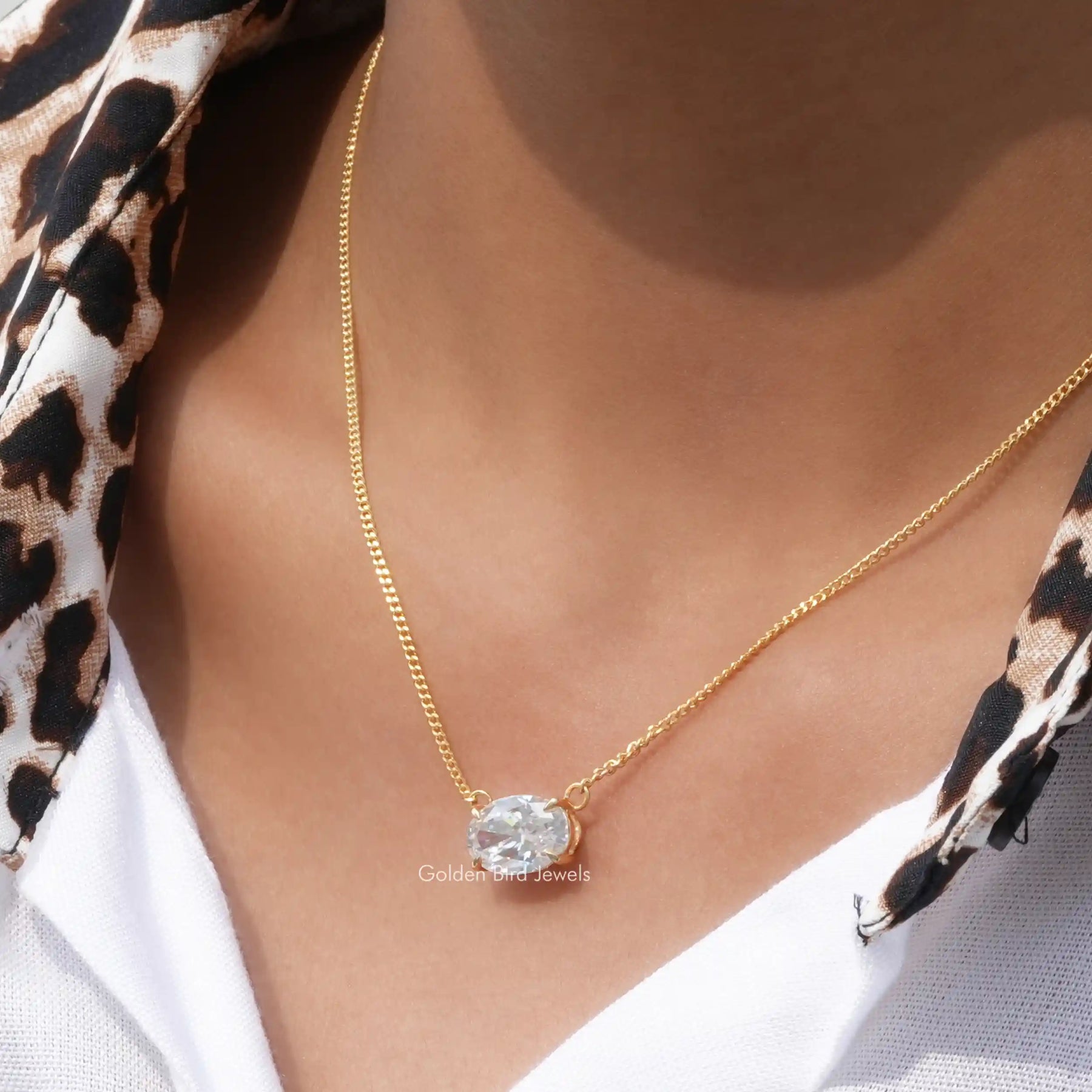 In front view of moissanite oval cut pendant