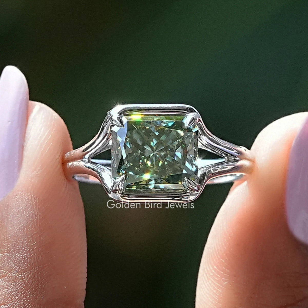 Crushed Ice Radiant Moissanite Engagement Ring