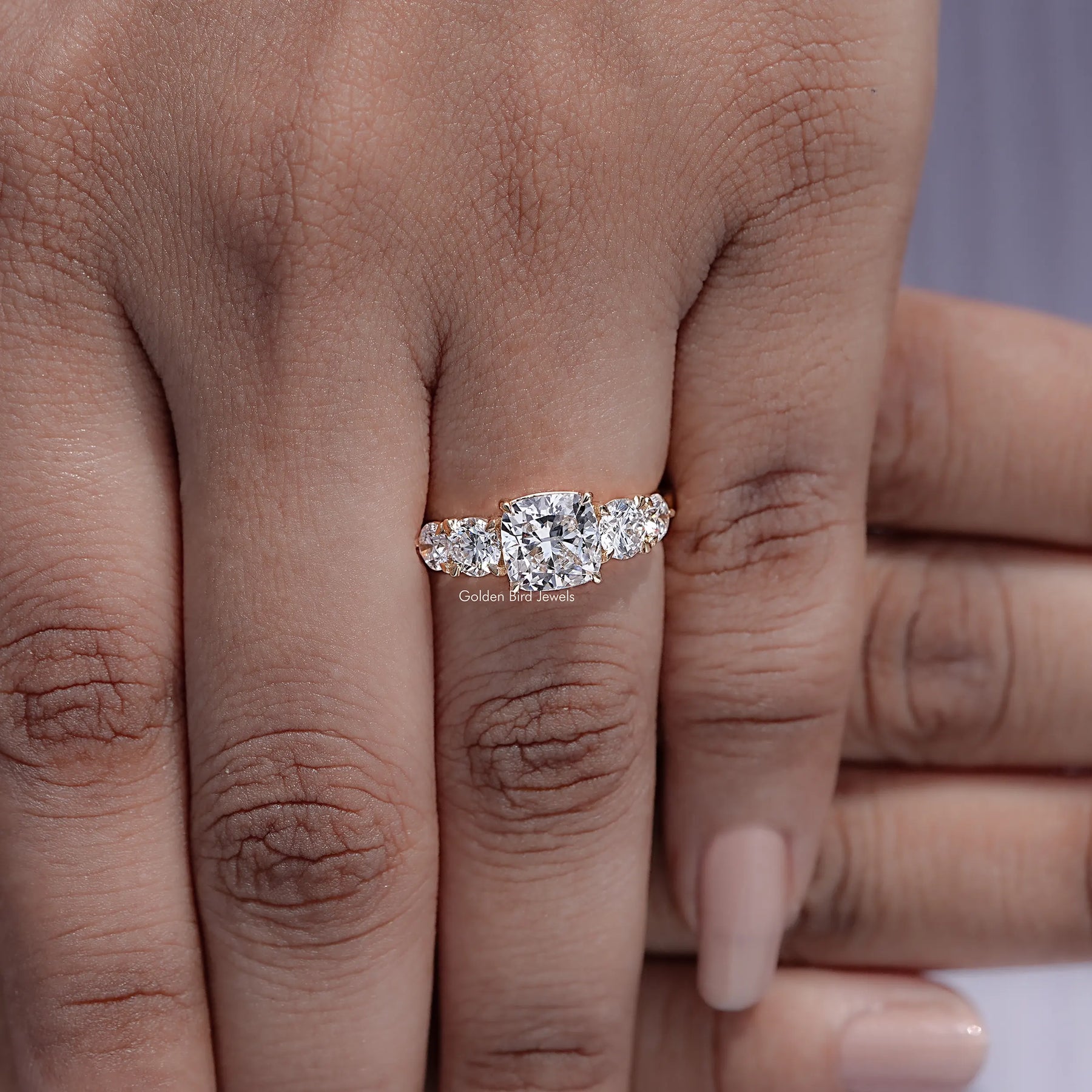 Front view of Cushion Cut Diamond Five Stone Ring