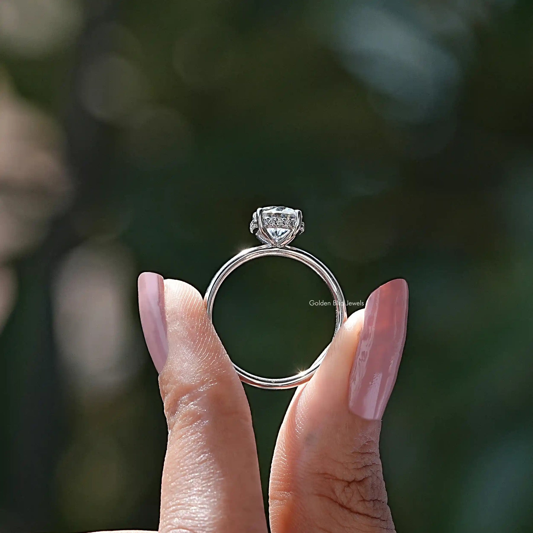 Back view of Cushion Cut Lab Diamond Ring in secure setting
