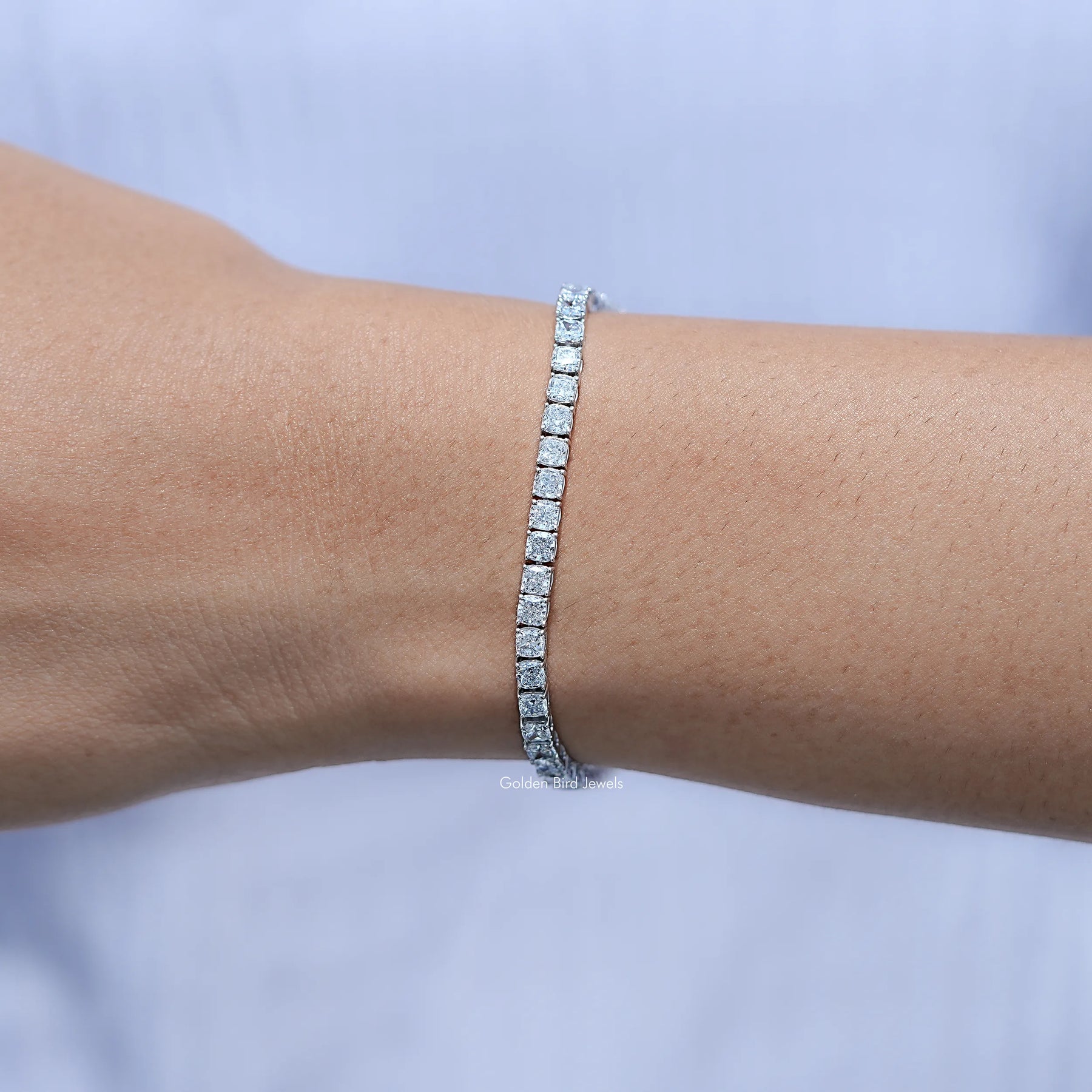 Side View Of Cushion Cut Lab Tennis Bracelet