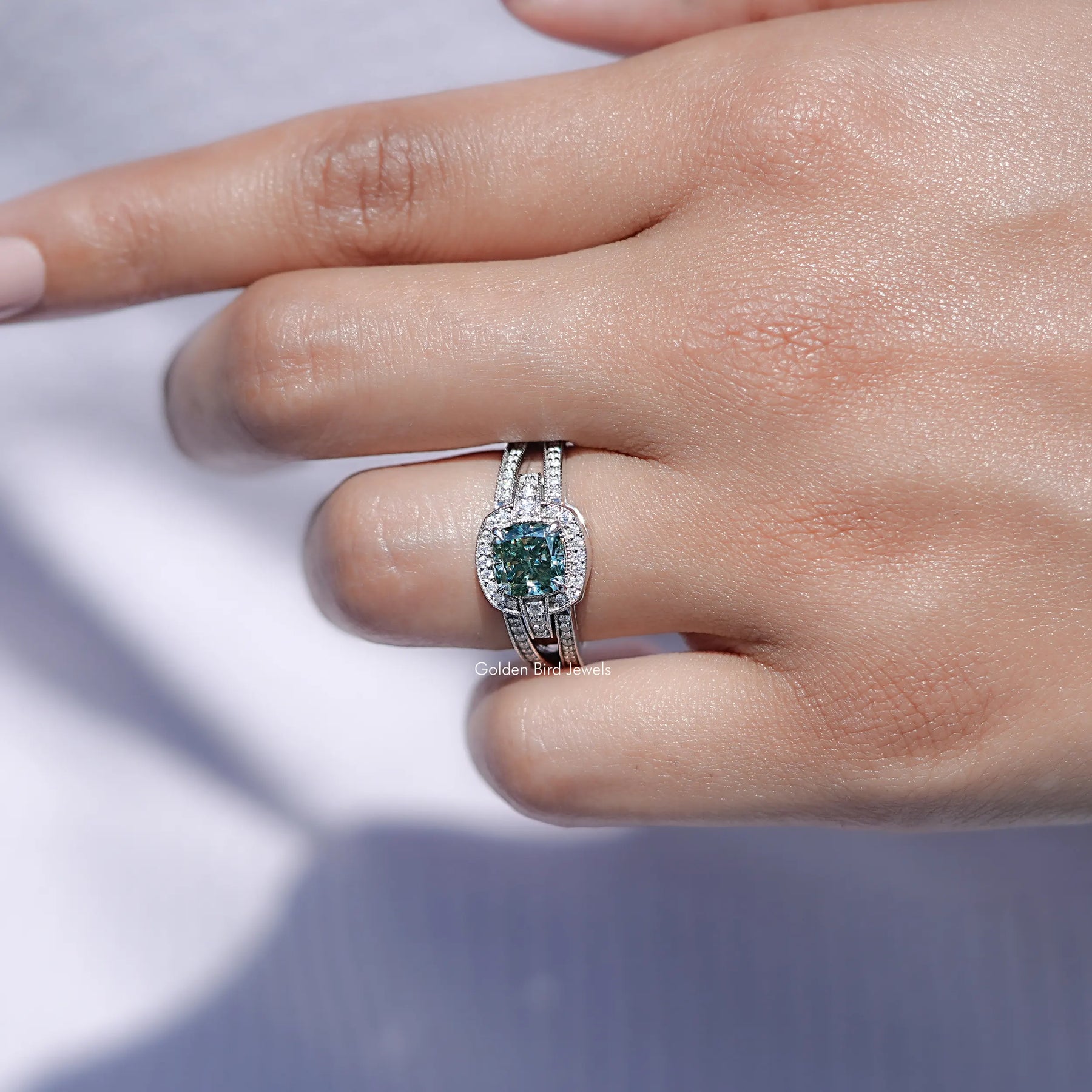 Cushion Cut Moissanite Halo Engagement Ring
