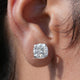 In ear view of moissanite emerald Cut Stud Earrings