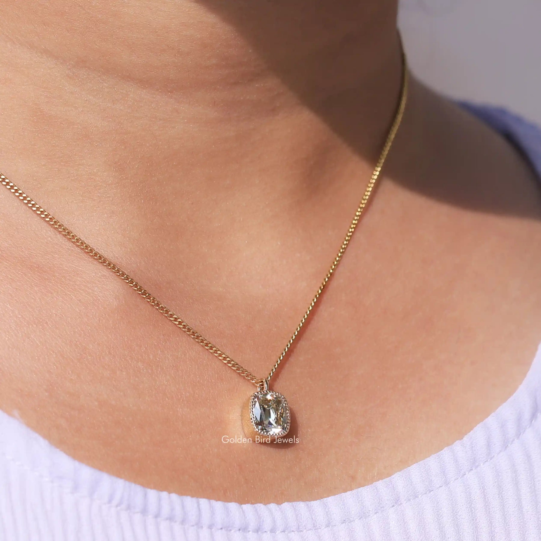 In front view of moissanite Cushion cut pendant