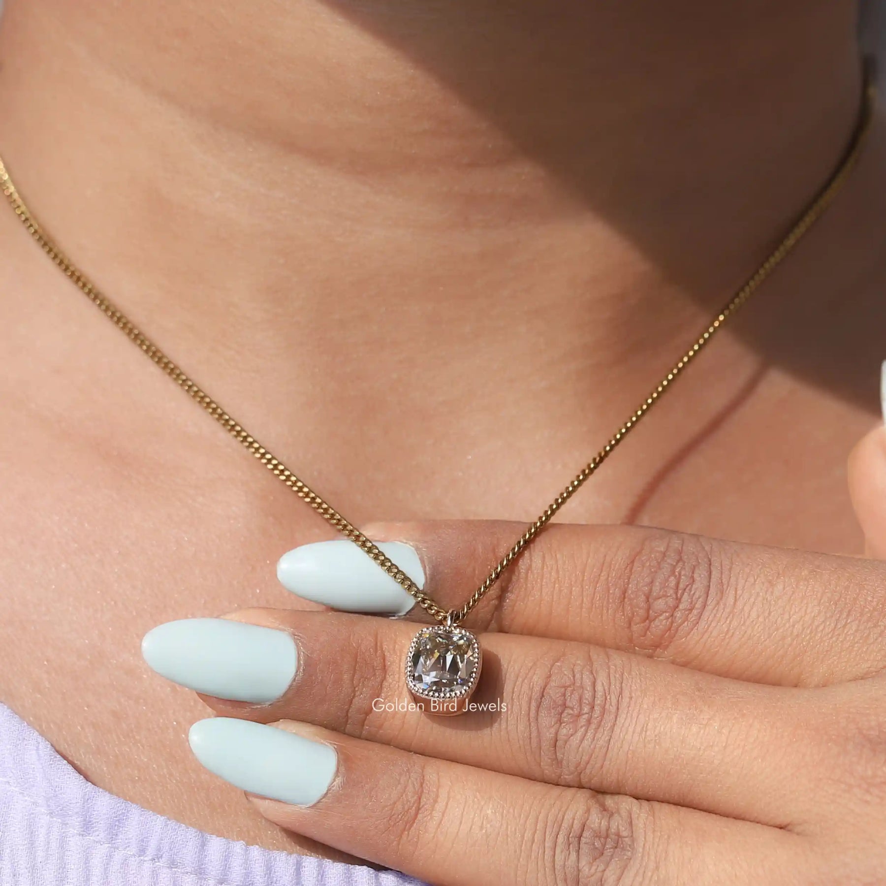 Detailed view of moissanite bridesmaid pendant