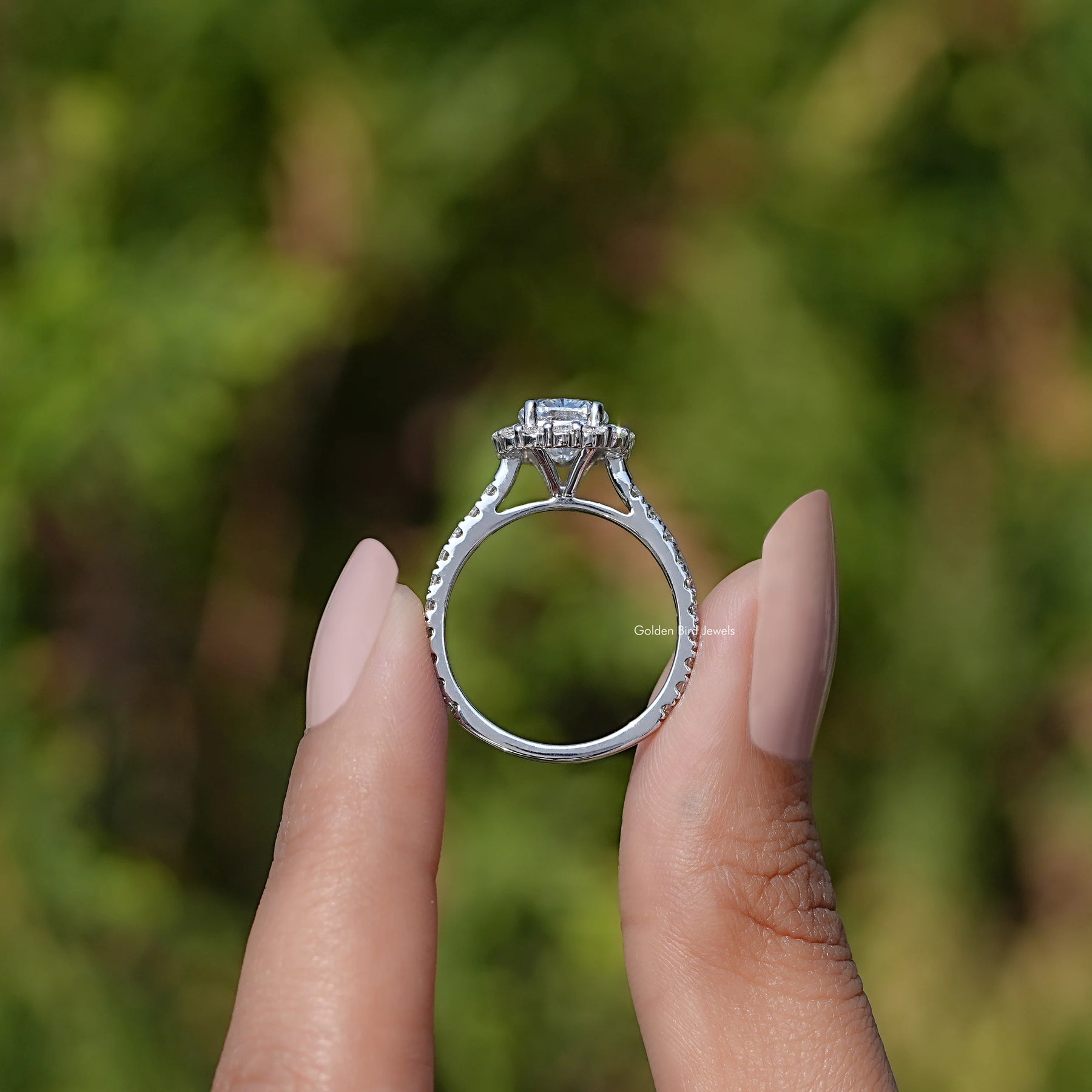 Back view of Halo Accent Engagement Ring in secure setting