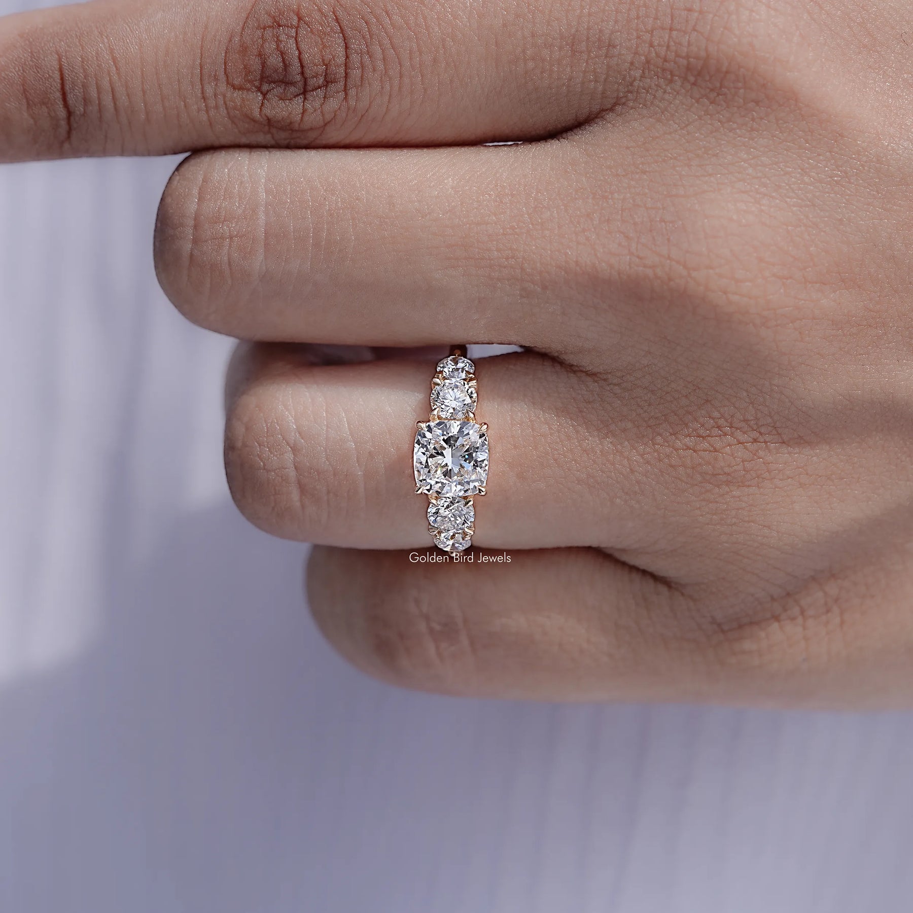 Display view of Cushion Cut Diamond Five Stone Ring
