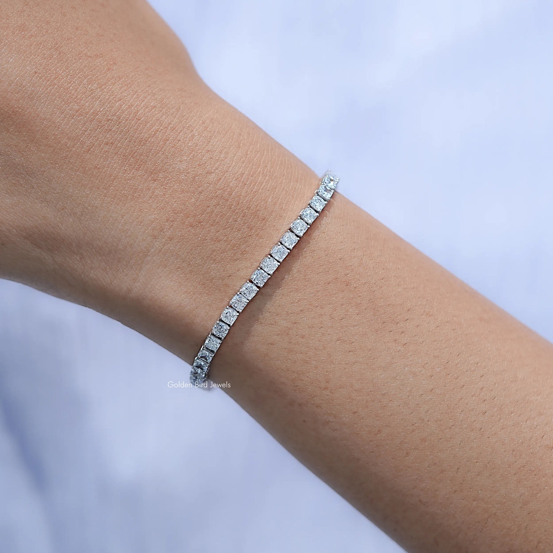 Detailed View of Cushion Cut Lab Tennis Bracelet