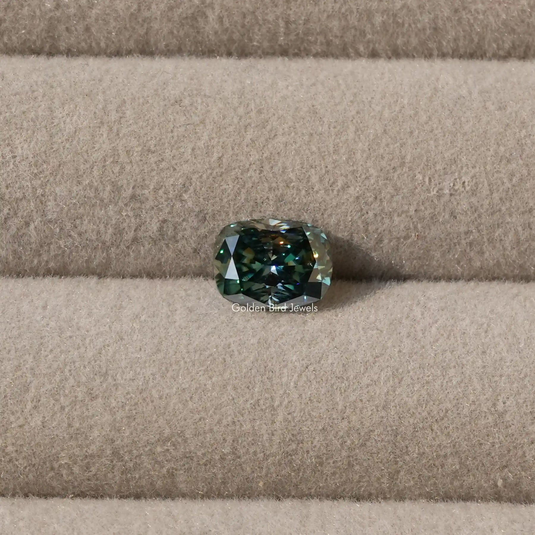 Top View Of Moissanite Blue Green Cushion Cut Loos Stone
