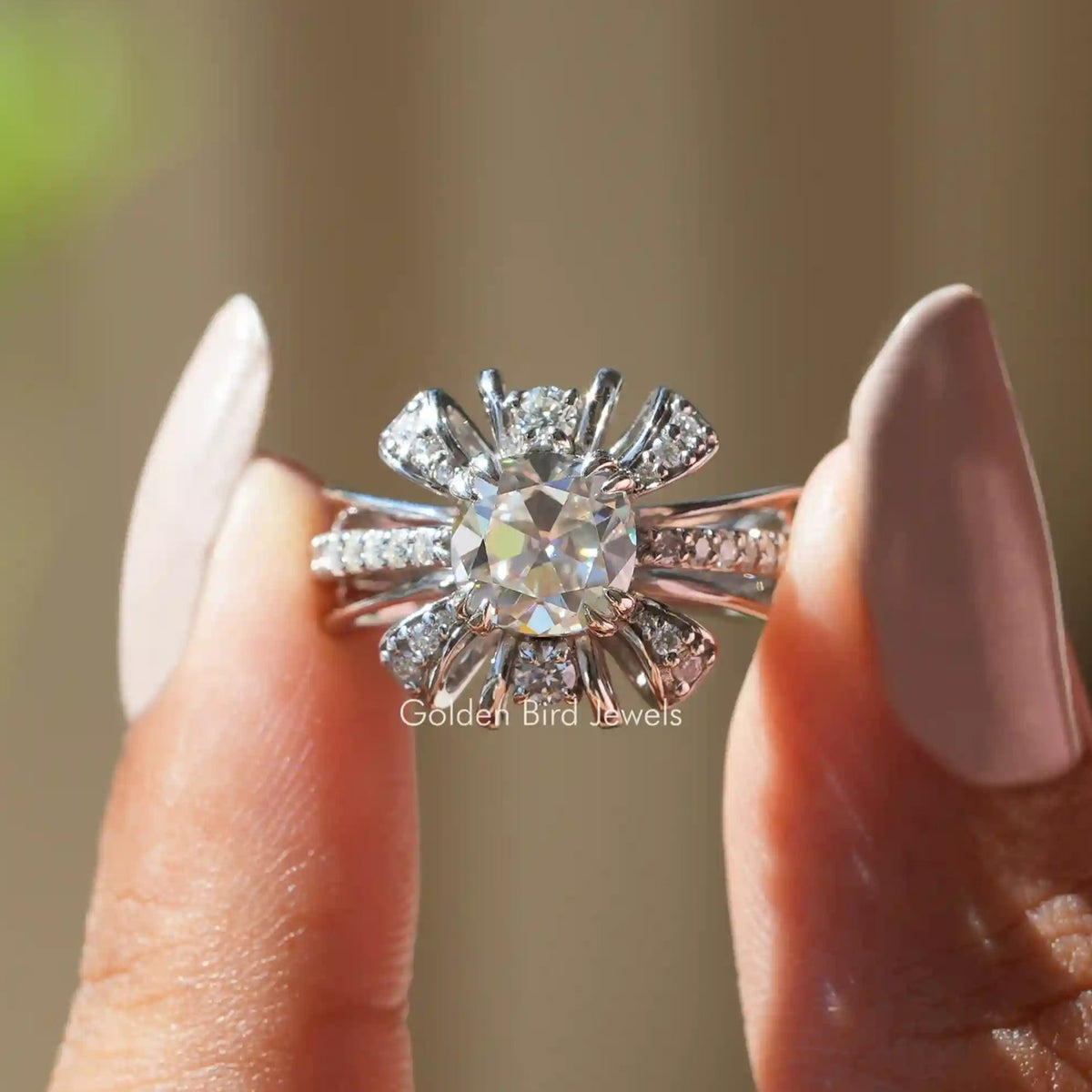 Old Mine Cushion Cut Moissanite Ring