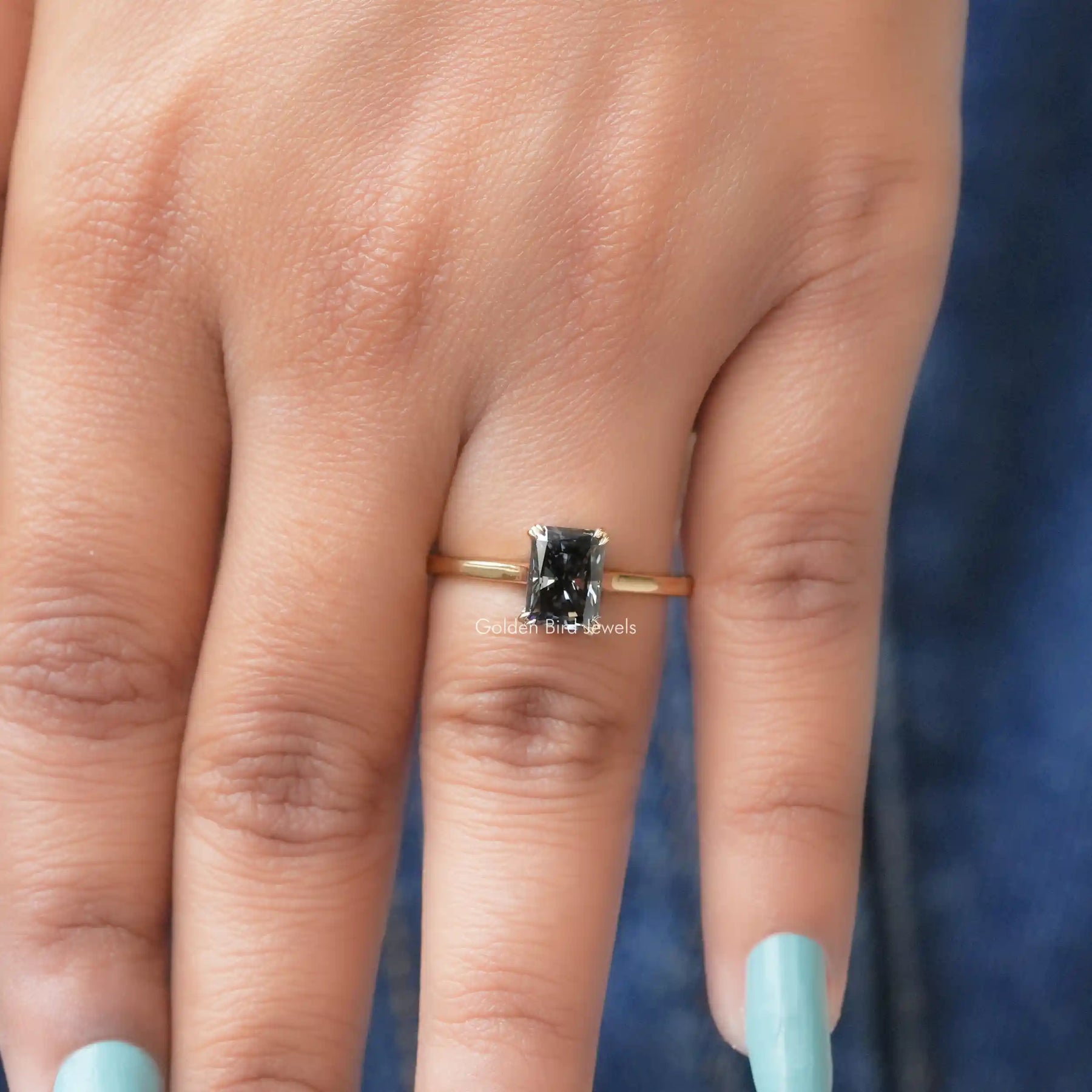 Top view of Step Cut Oval Moissanite Engagement Ring for women 's wear