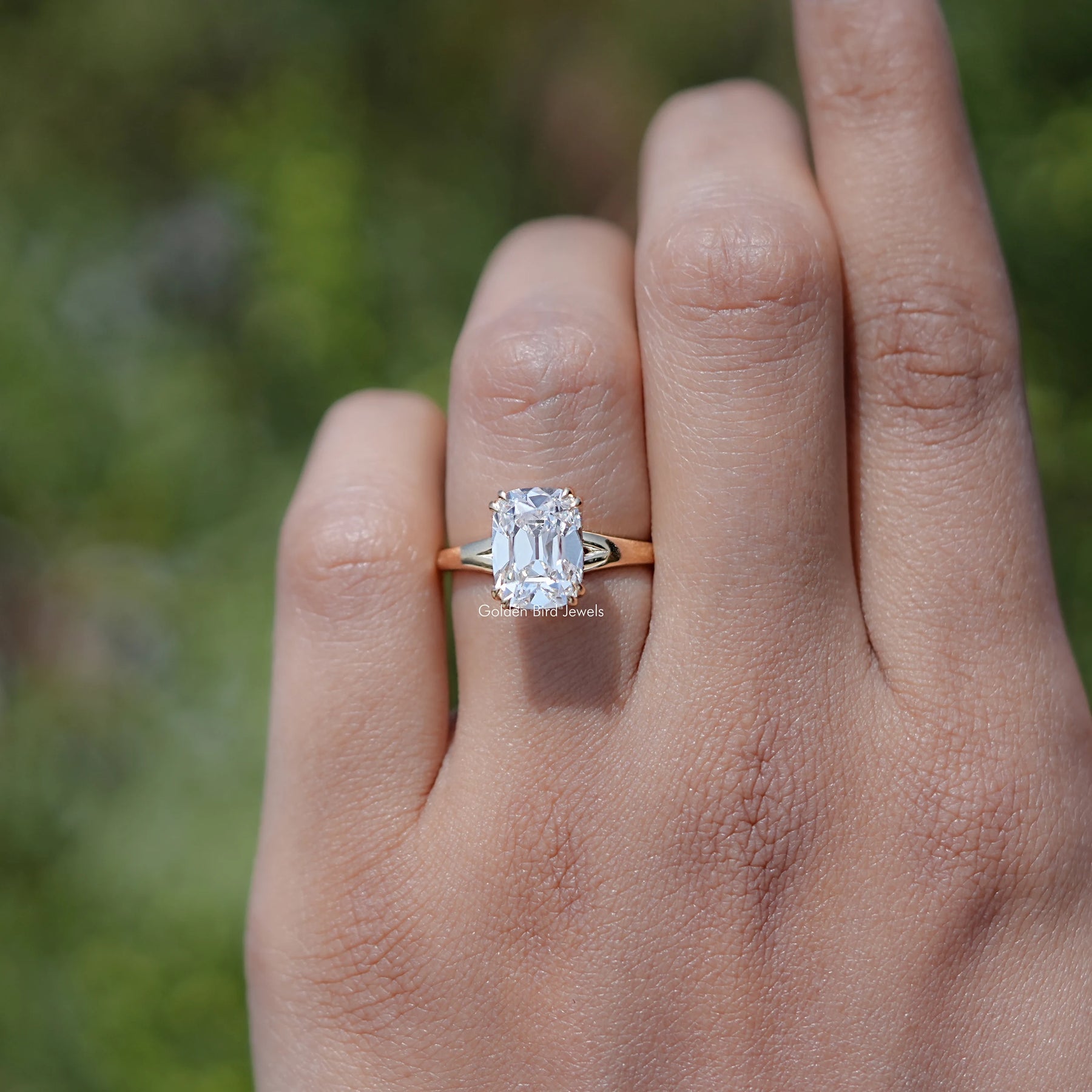 Old Mine Cushion Cut Lab Diamond Split Shank Ring
