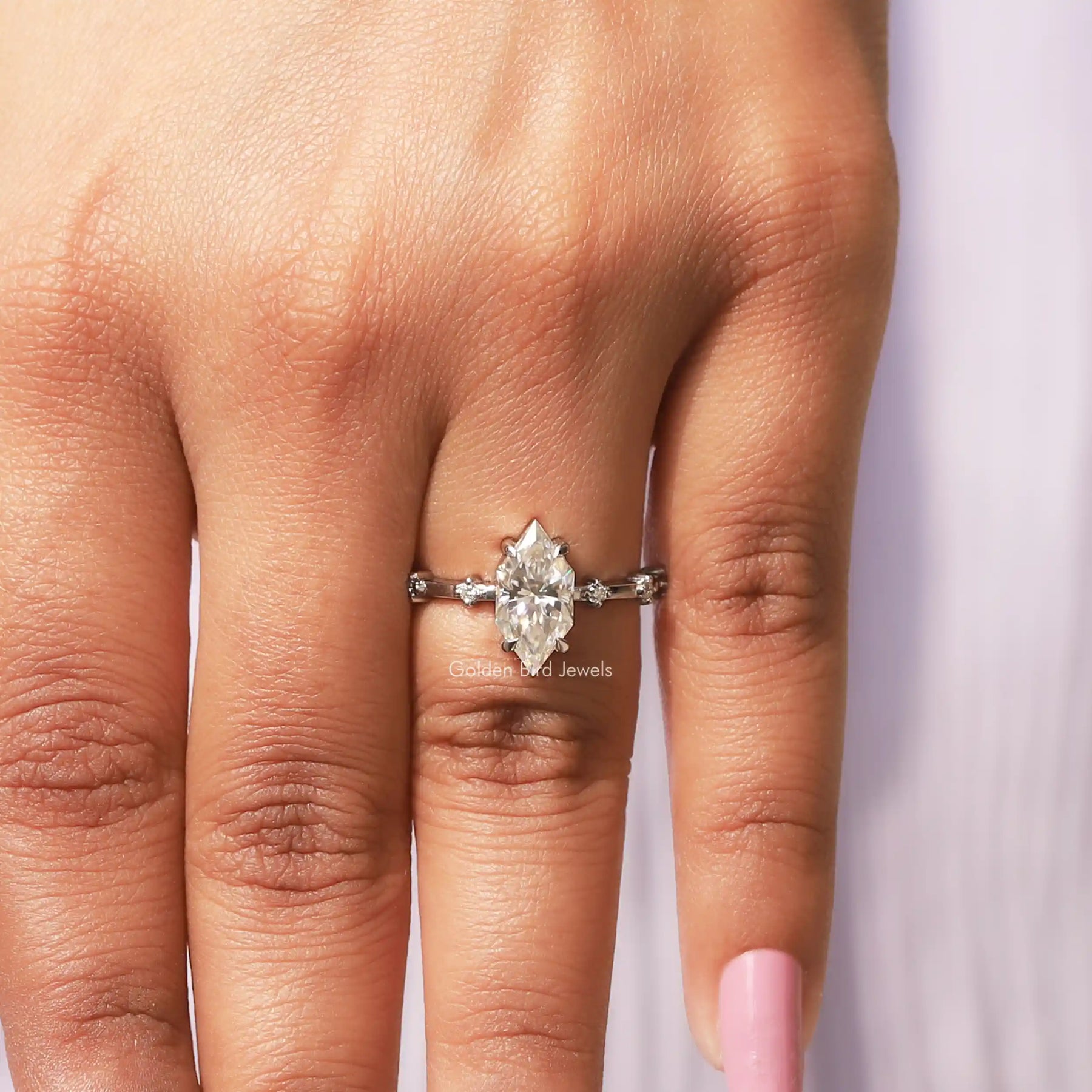 View of Dutch Marquise Cut Engagement Ring in a finger