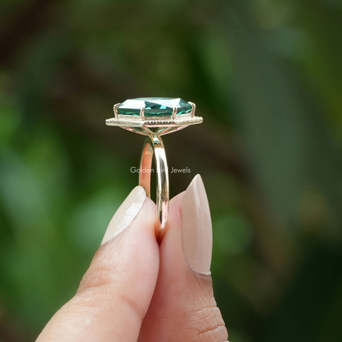 Side View of Dutch Marquise Cut Moissanite Ring In finger