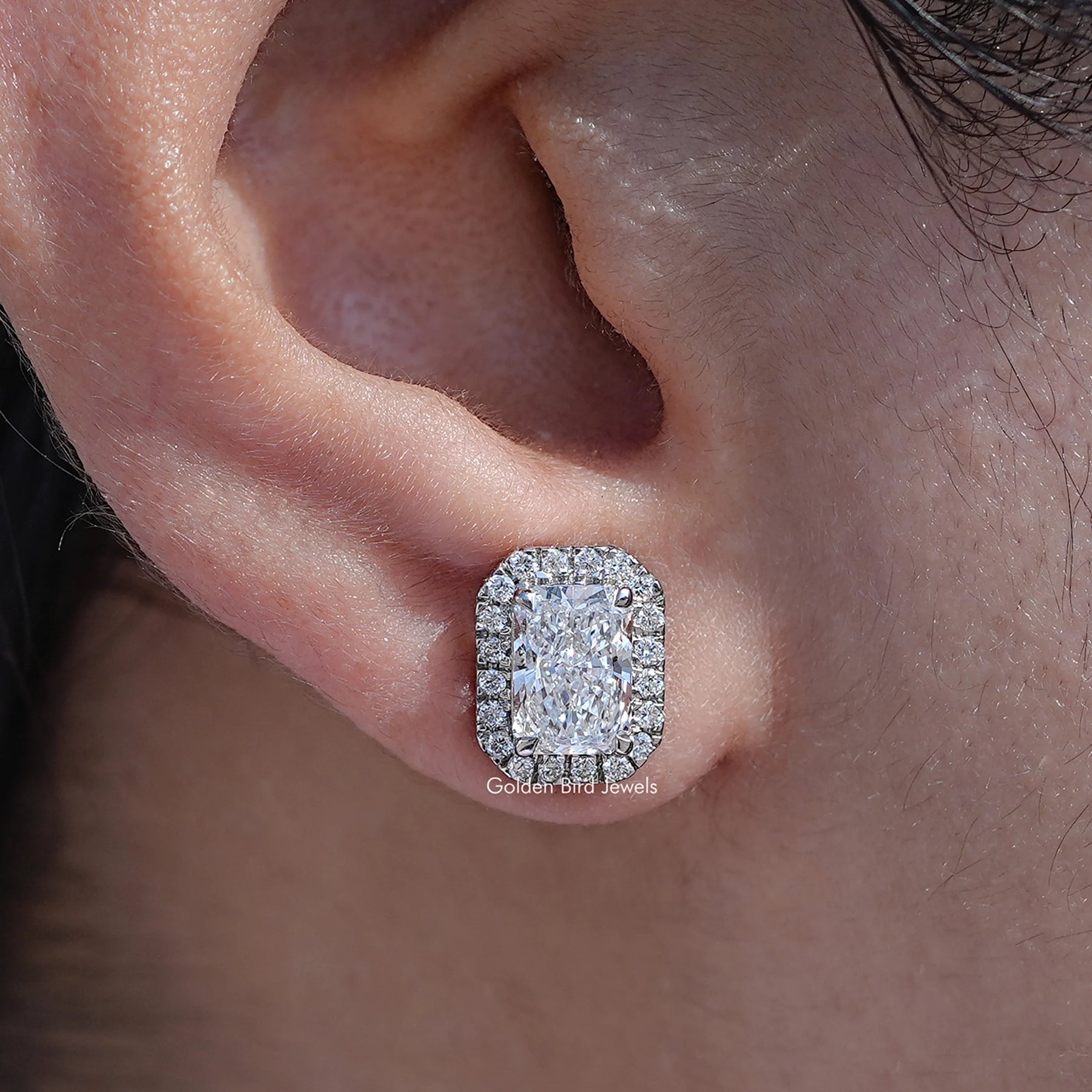 Radiant Cut Lab Diamond Halo Stud Earrings