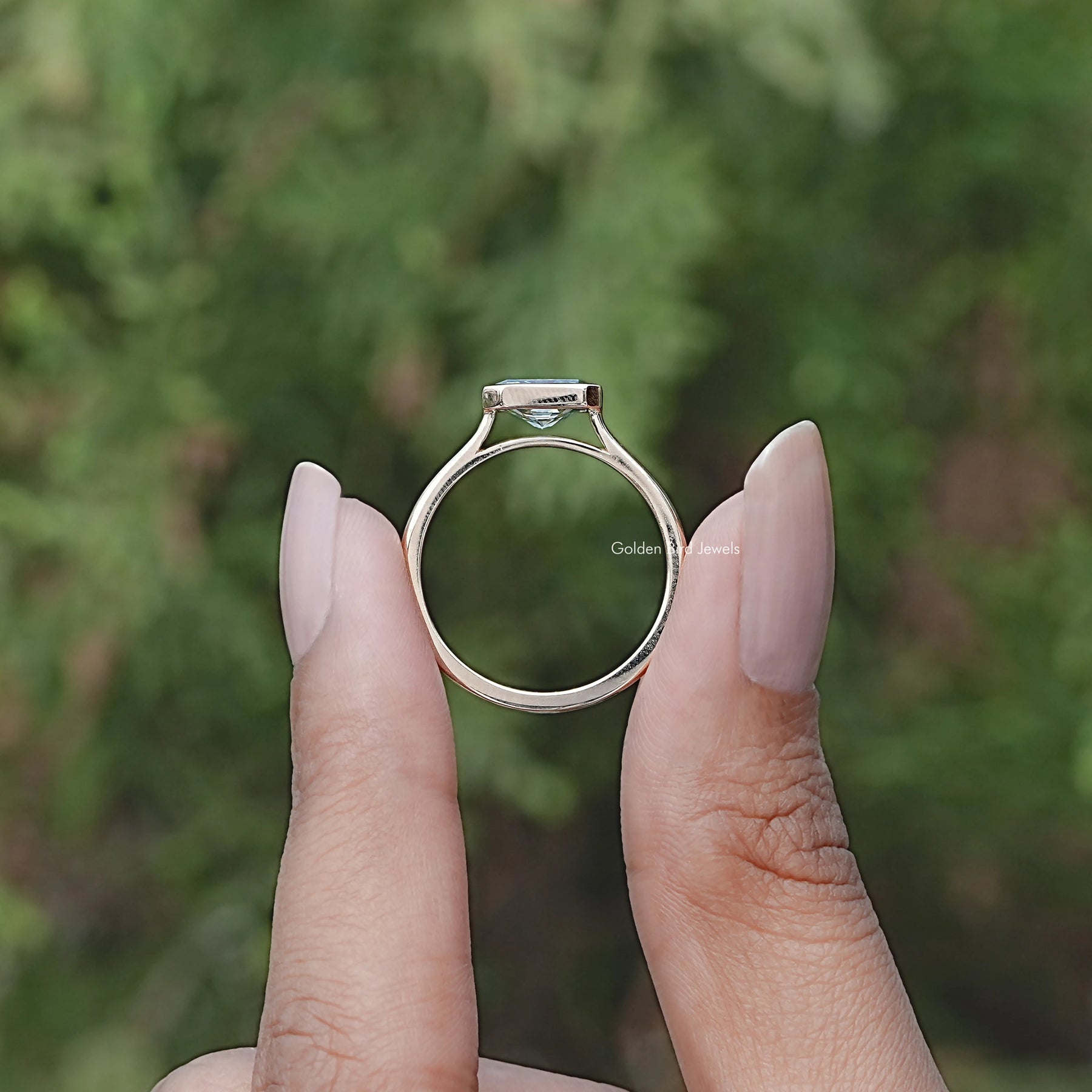 Back view of Round Moissanite Engagement Ring