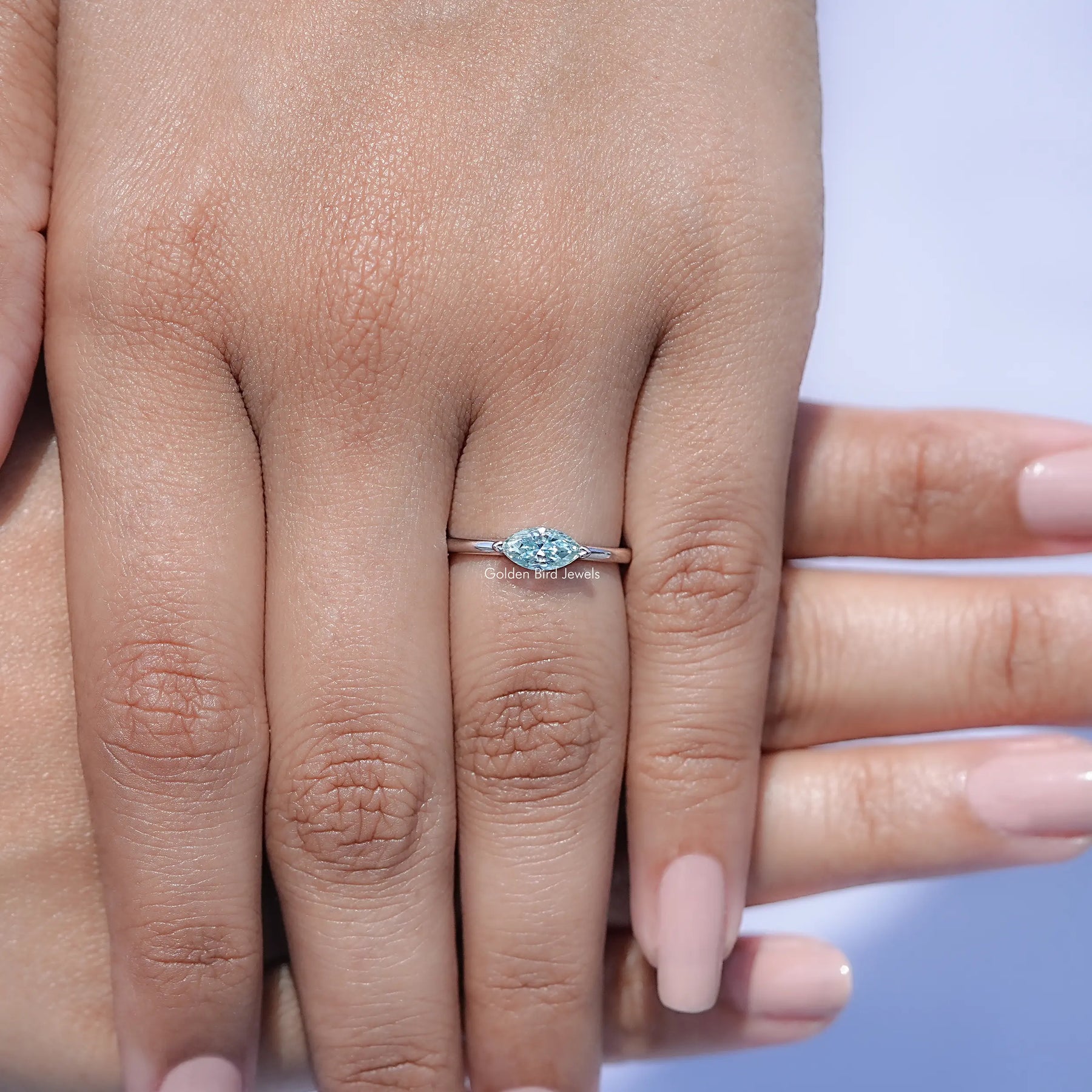 Close view of Moissanite Marquise Solitaire Ring