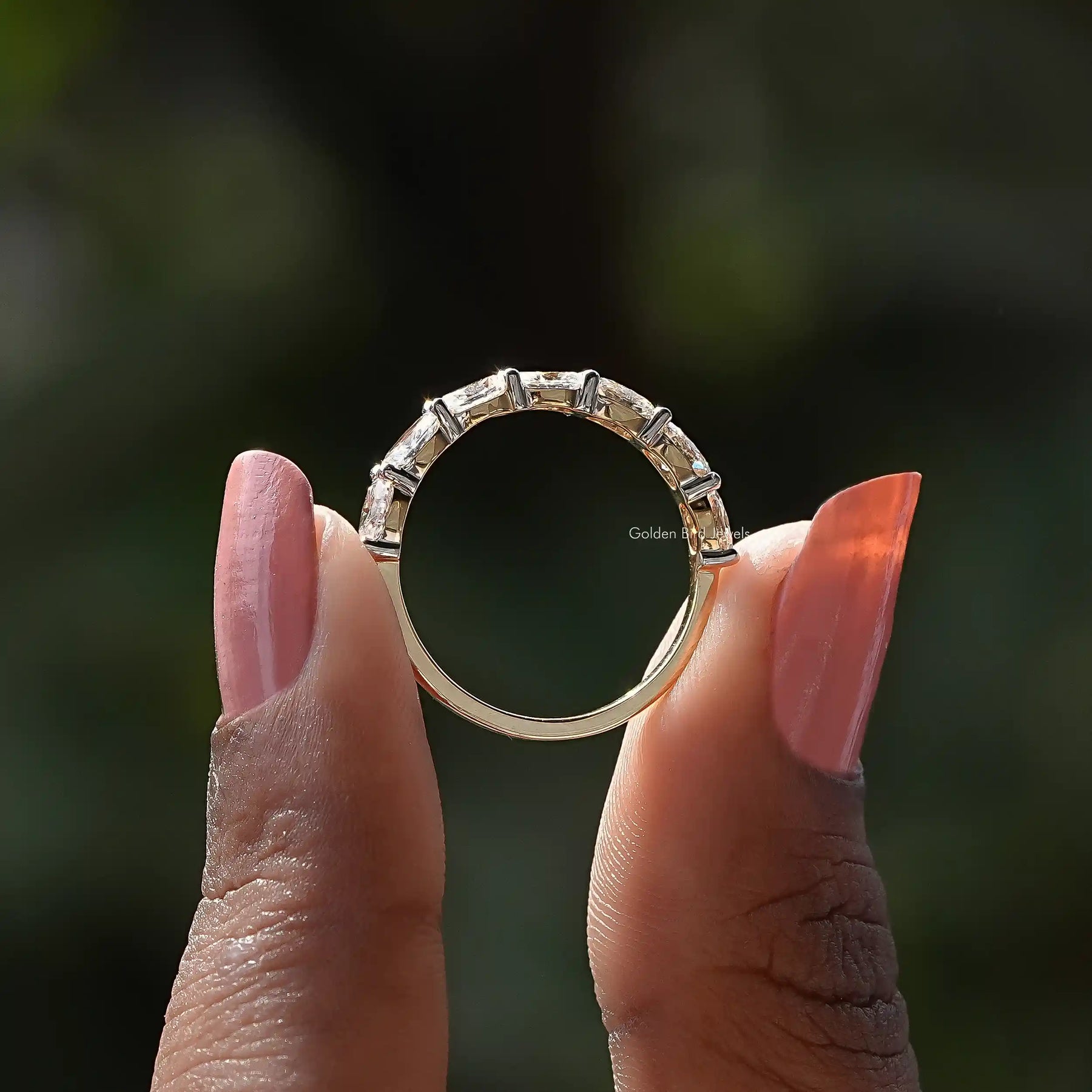 Back View of East West Oval Diamond Eternity Wedding Band In two fingers