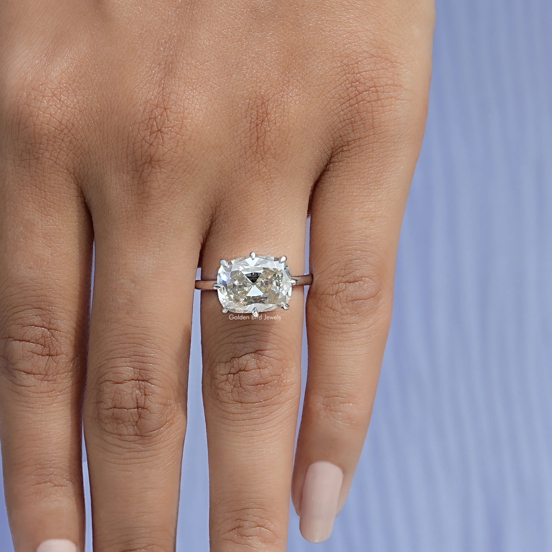 View of Old Mine Cushion Cut Moissanite Ring In White Gold