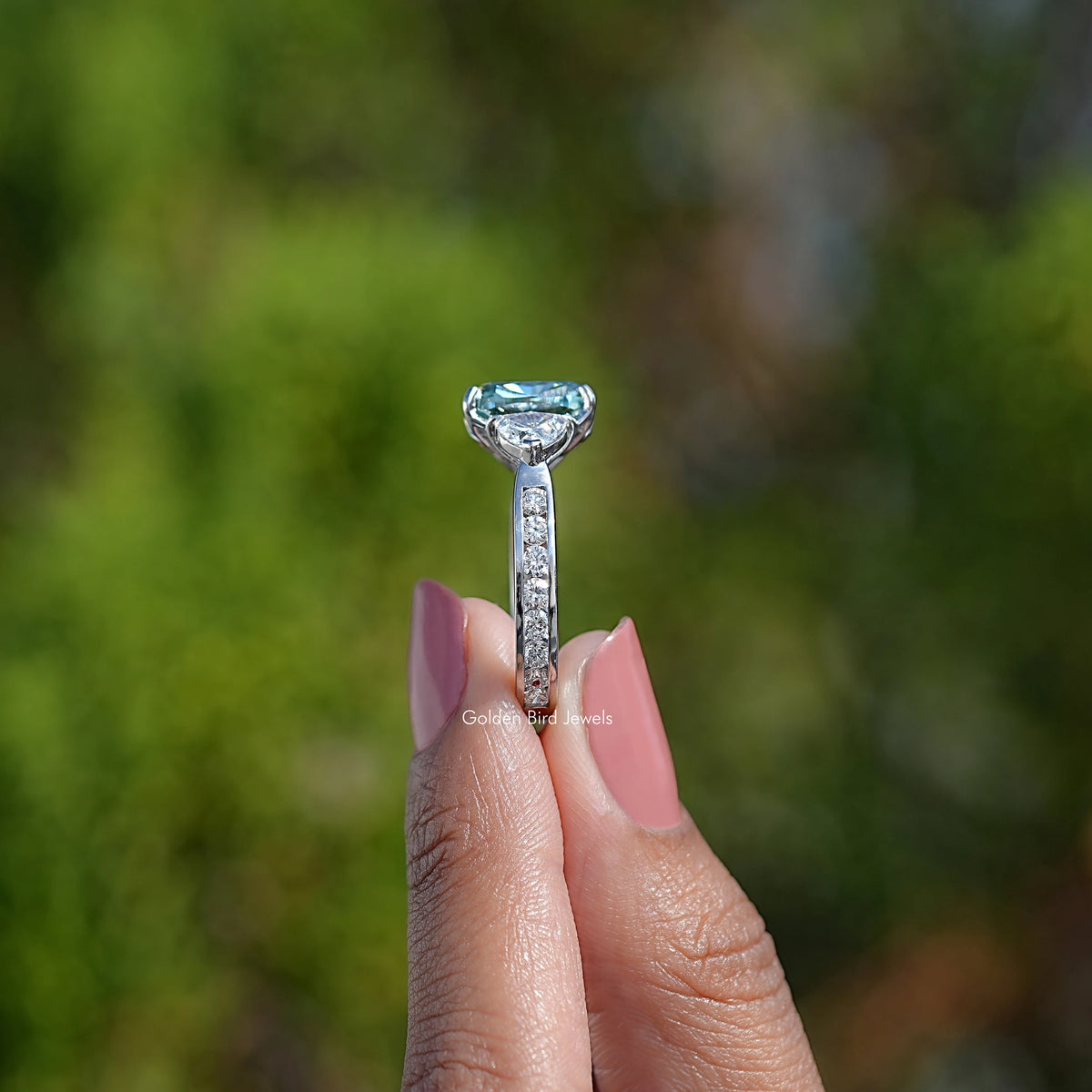 Elongated Cushion Moissanite Three Stone Ring