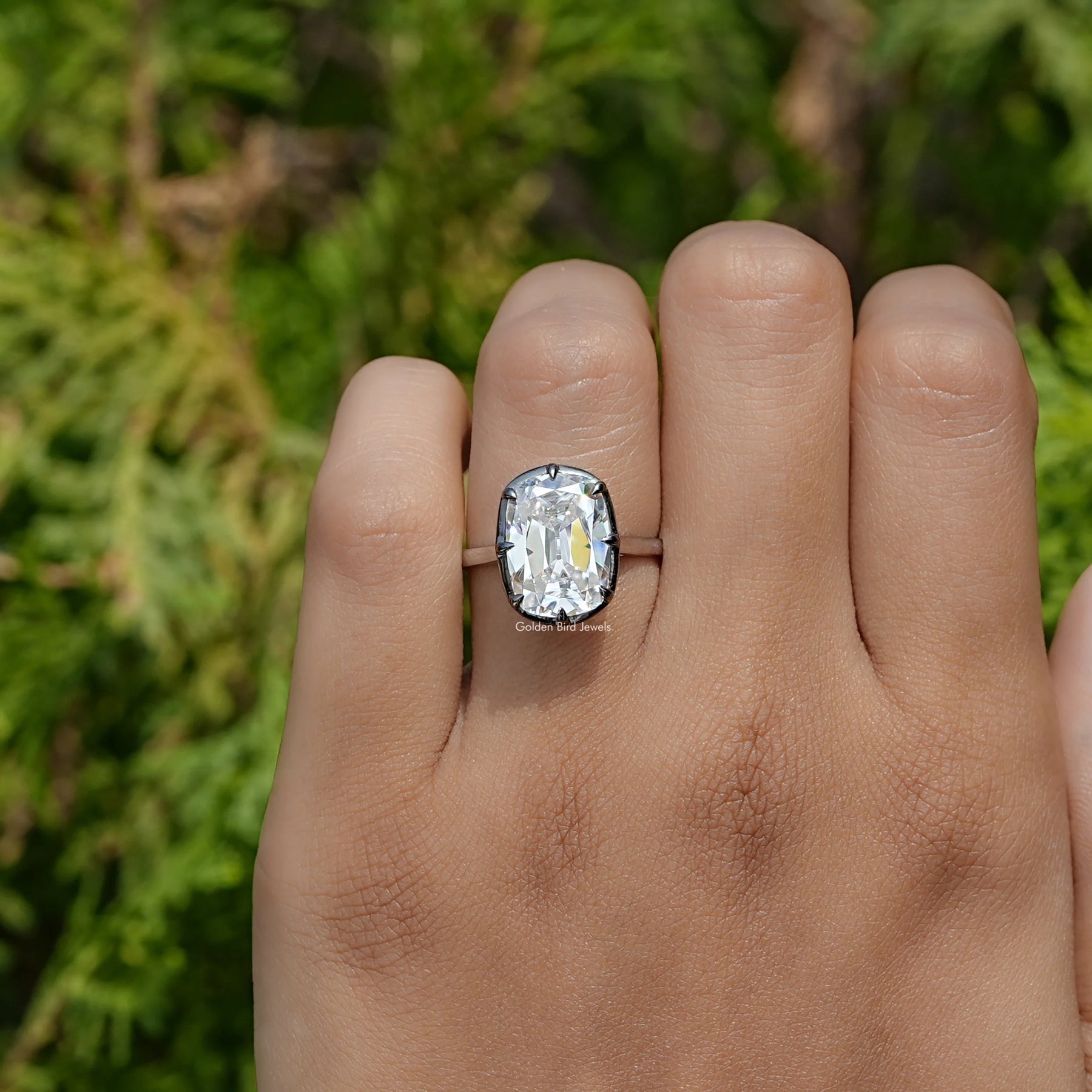 Old Mine Cushion Cut Moissanite Ring In Yellow Gold