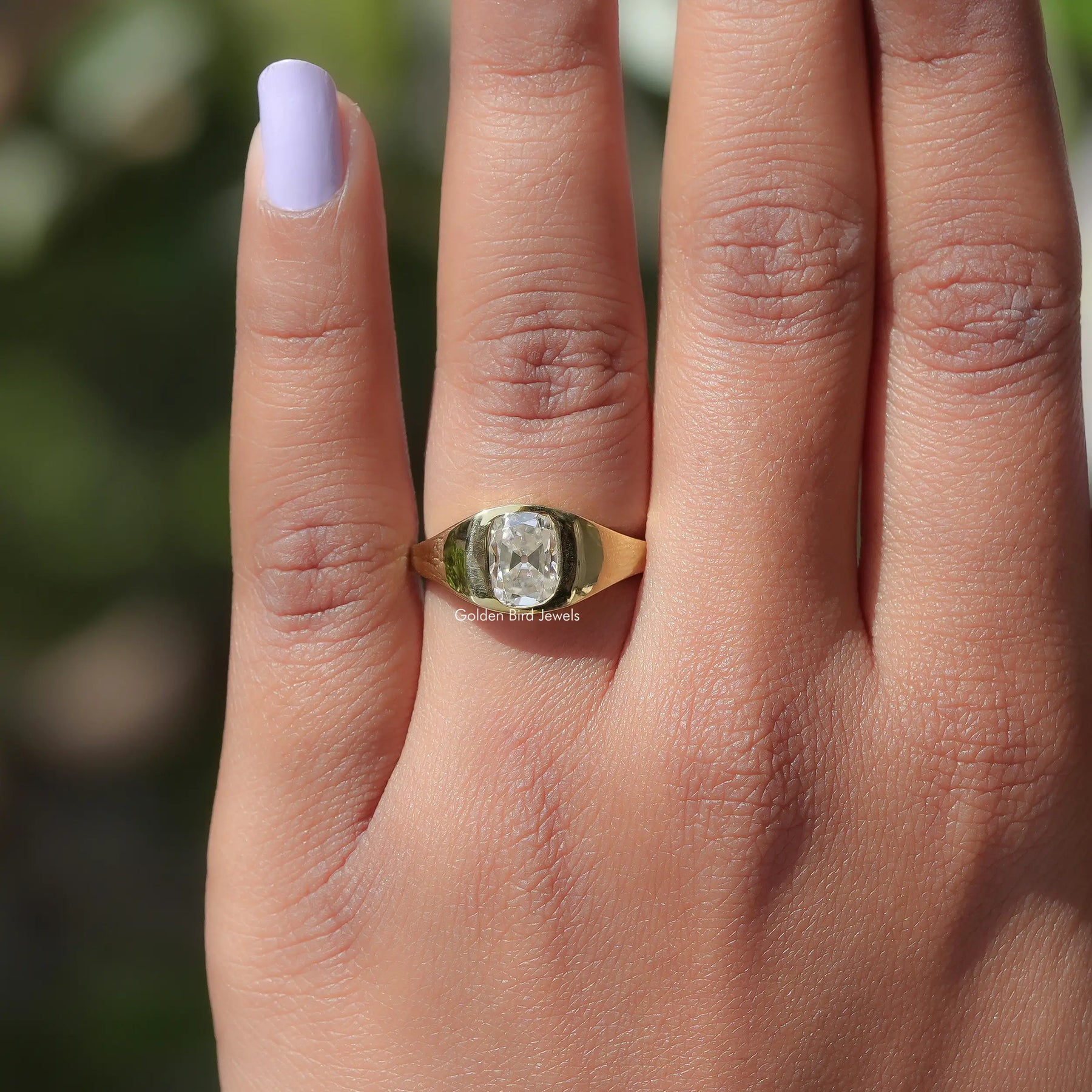 Detailed View Of Old Mine Cushion Cut Solitaire Ring In White Gold