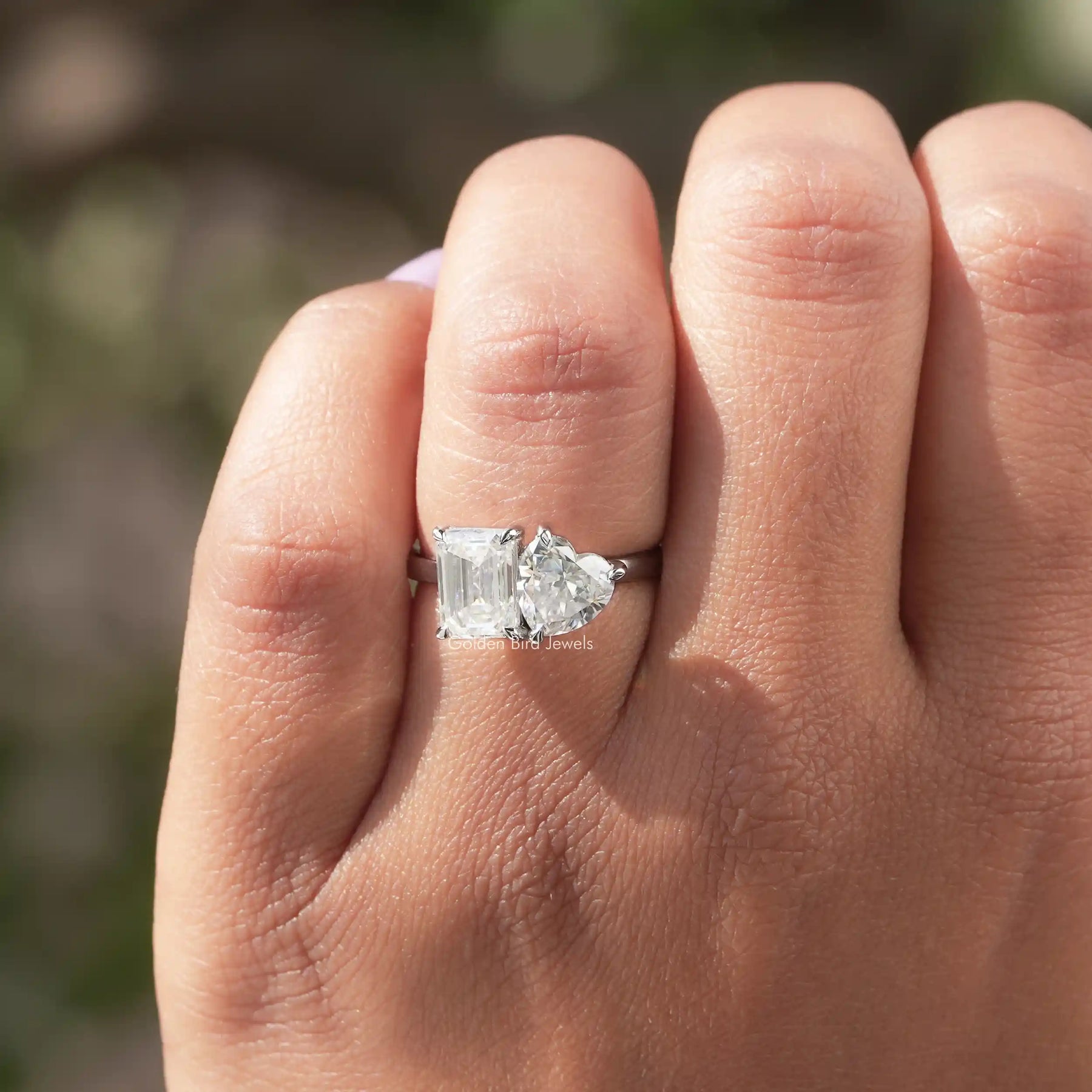 In Finger view of a Moissanite ring