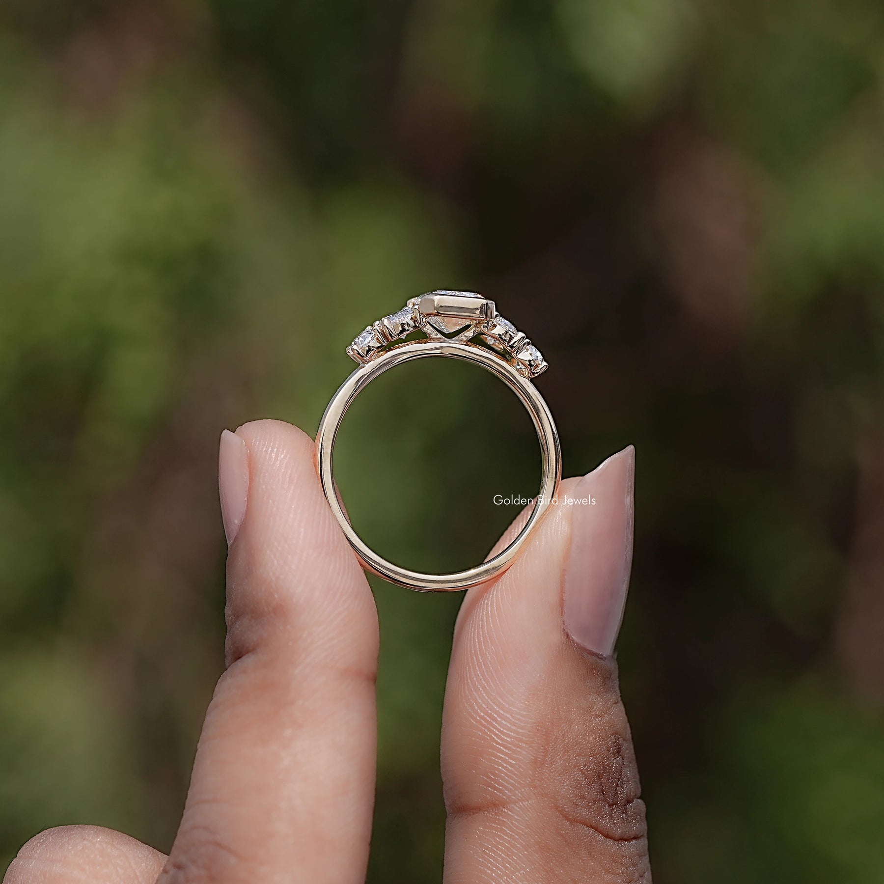 Emerald And Oval Lab Diamond Five Stone Ring