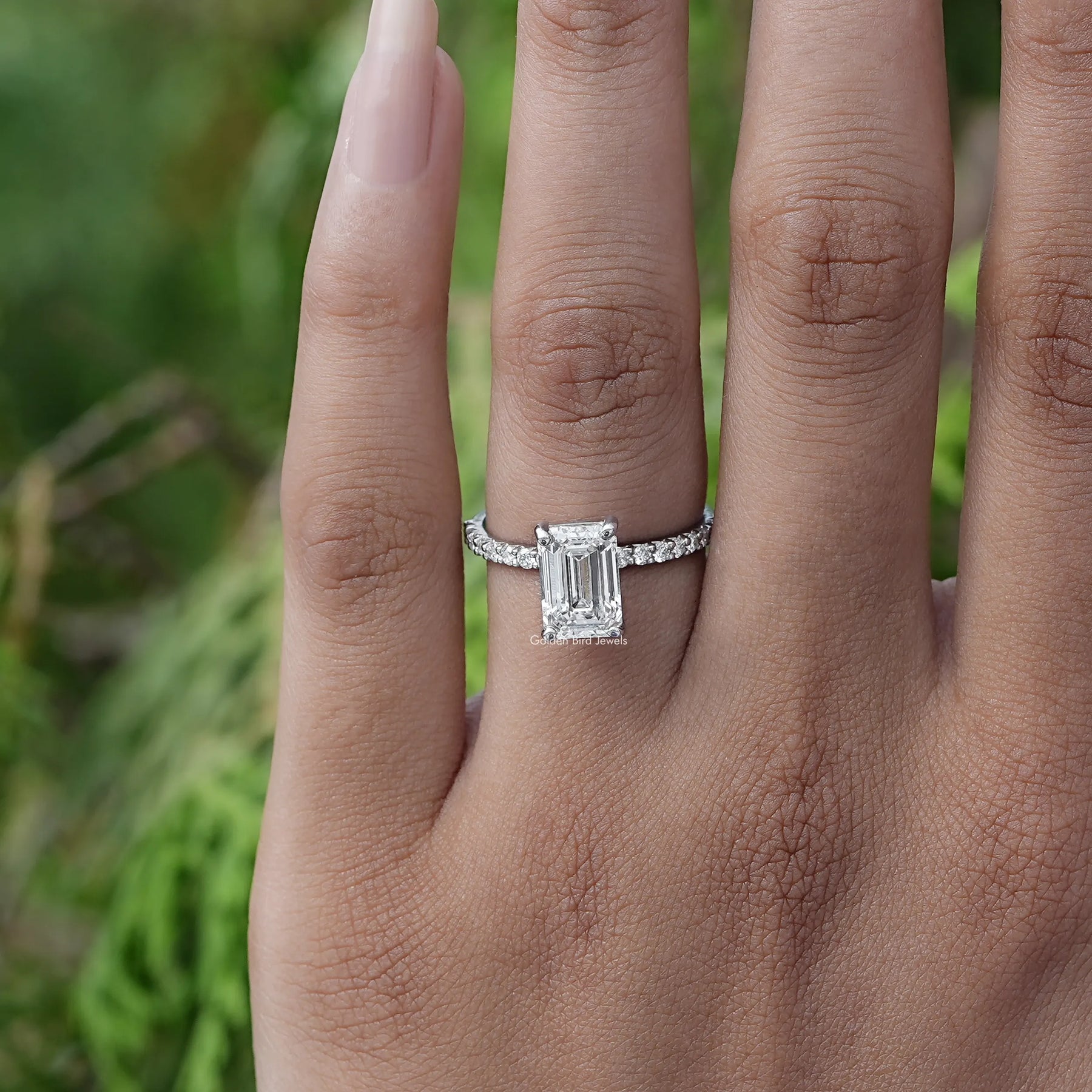 Detailed View Of Emerald Cut Lab Diamond Solitaire Ring
