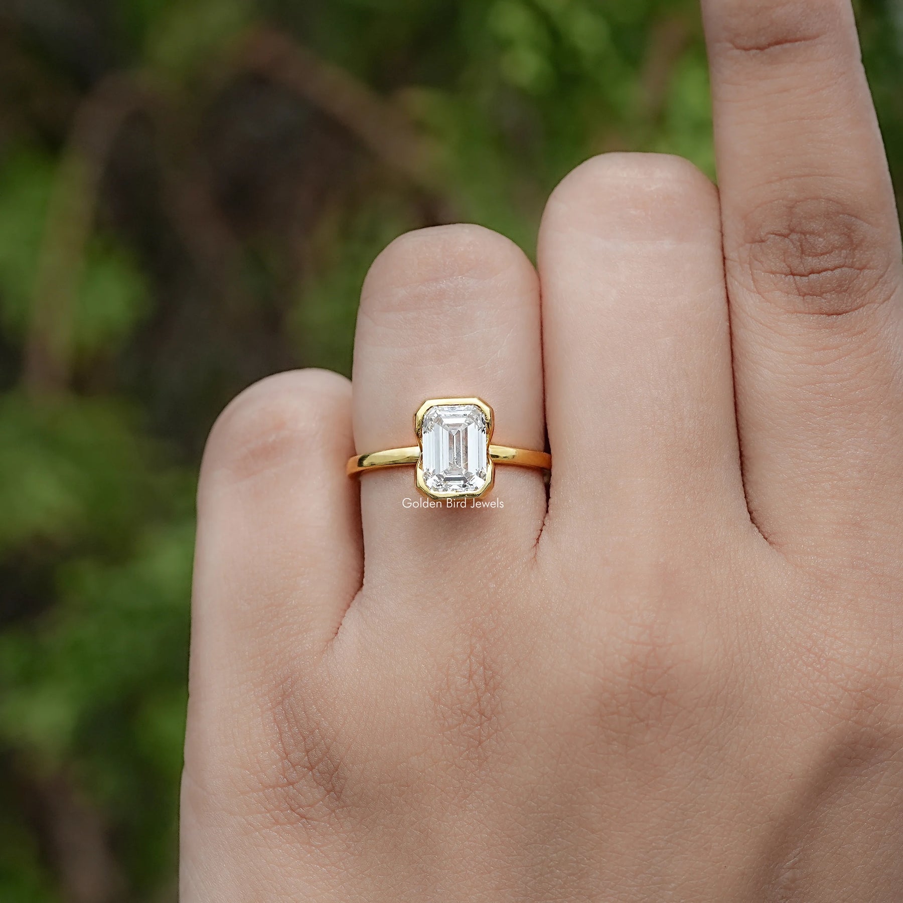 Emerald Cut Lab Diamond Bezel Set Solitaire Ring