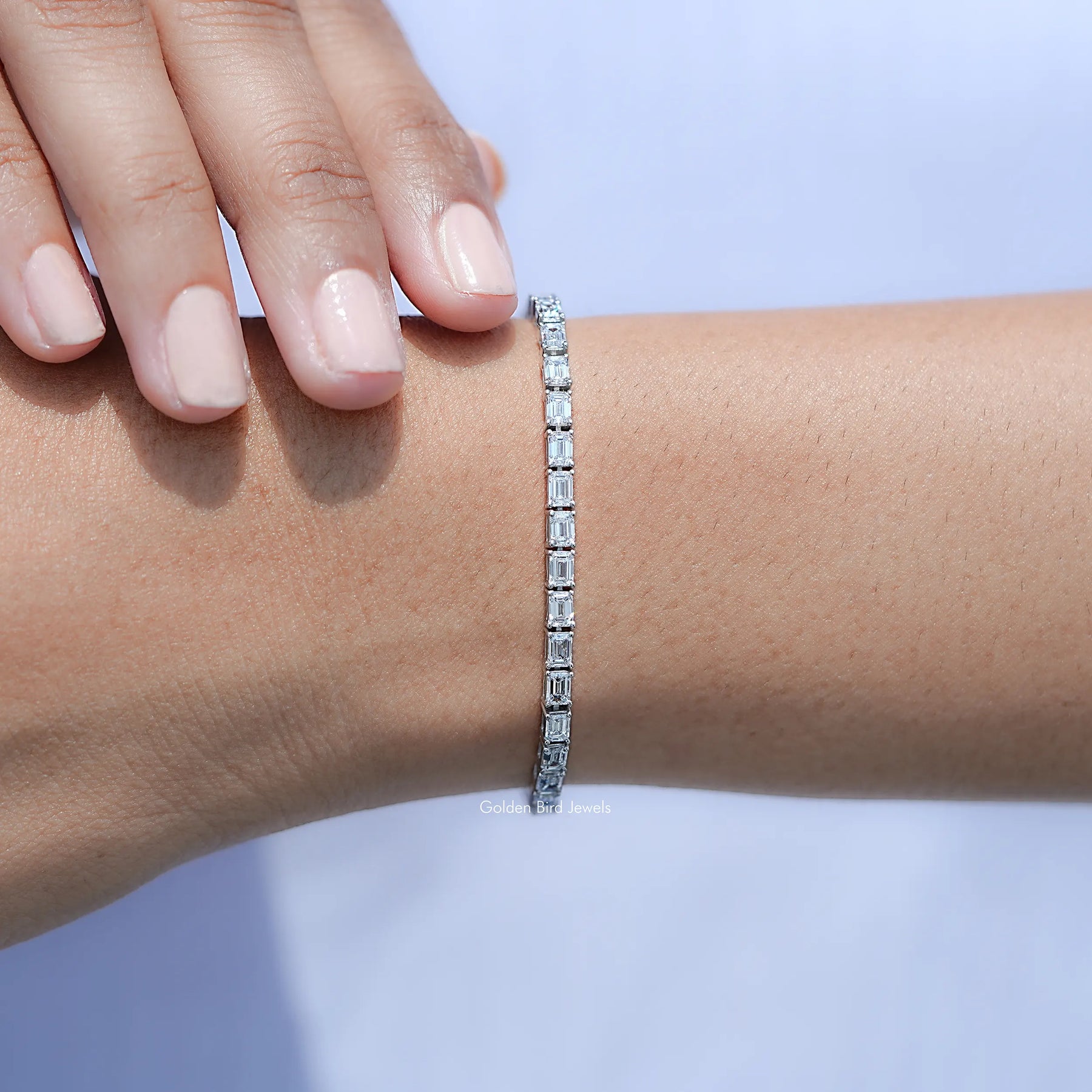 Detailed View of Emerald Cut Diamond Tennis Steel Bracelet