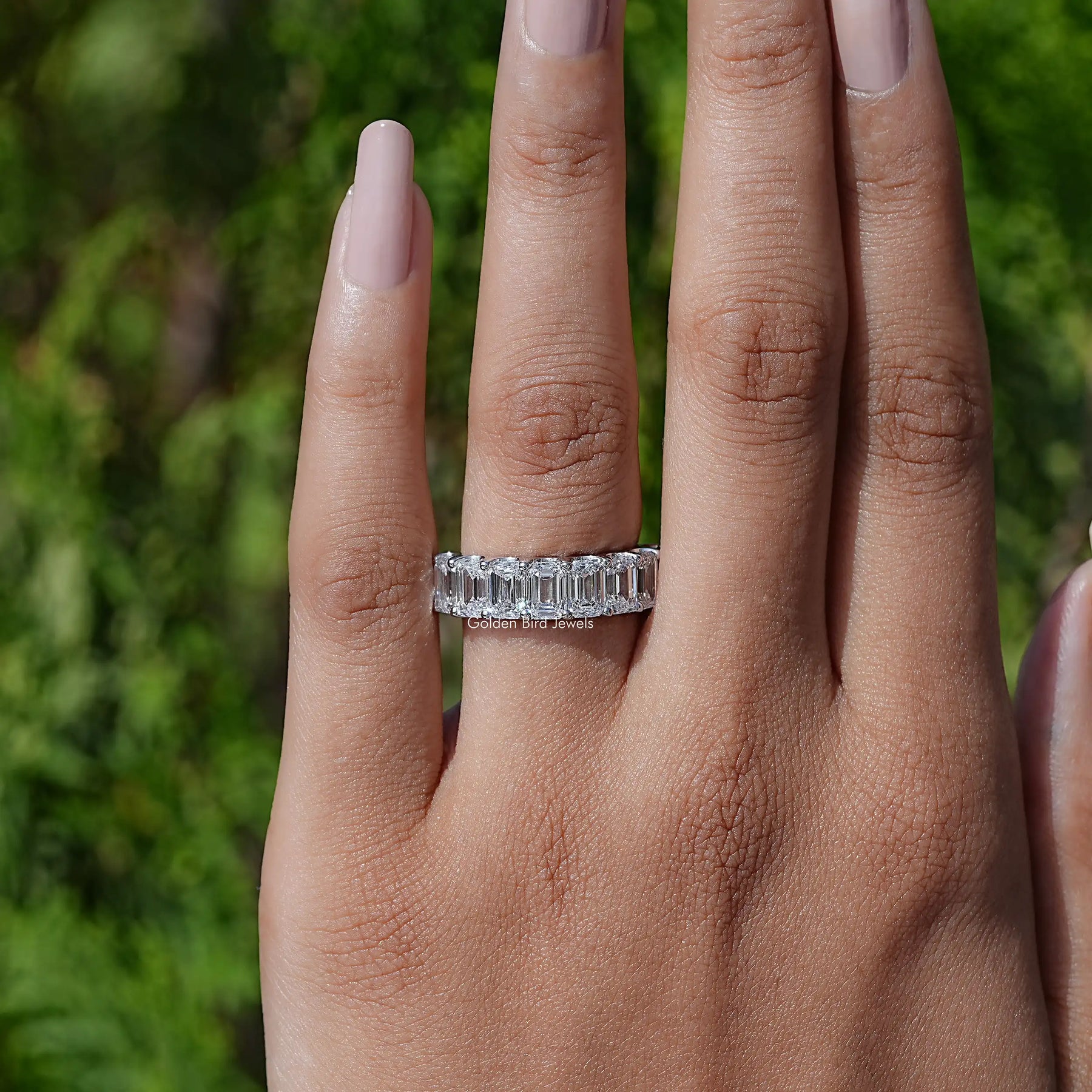 View of Emerald Cut Lab Diamond Eternity Band In White Gold