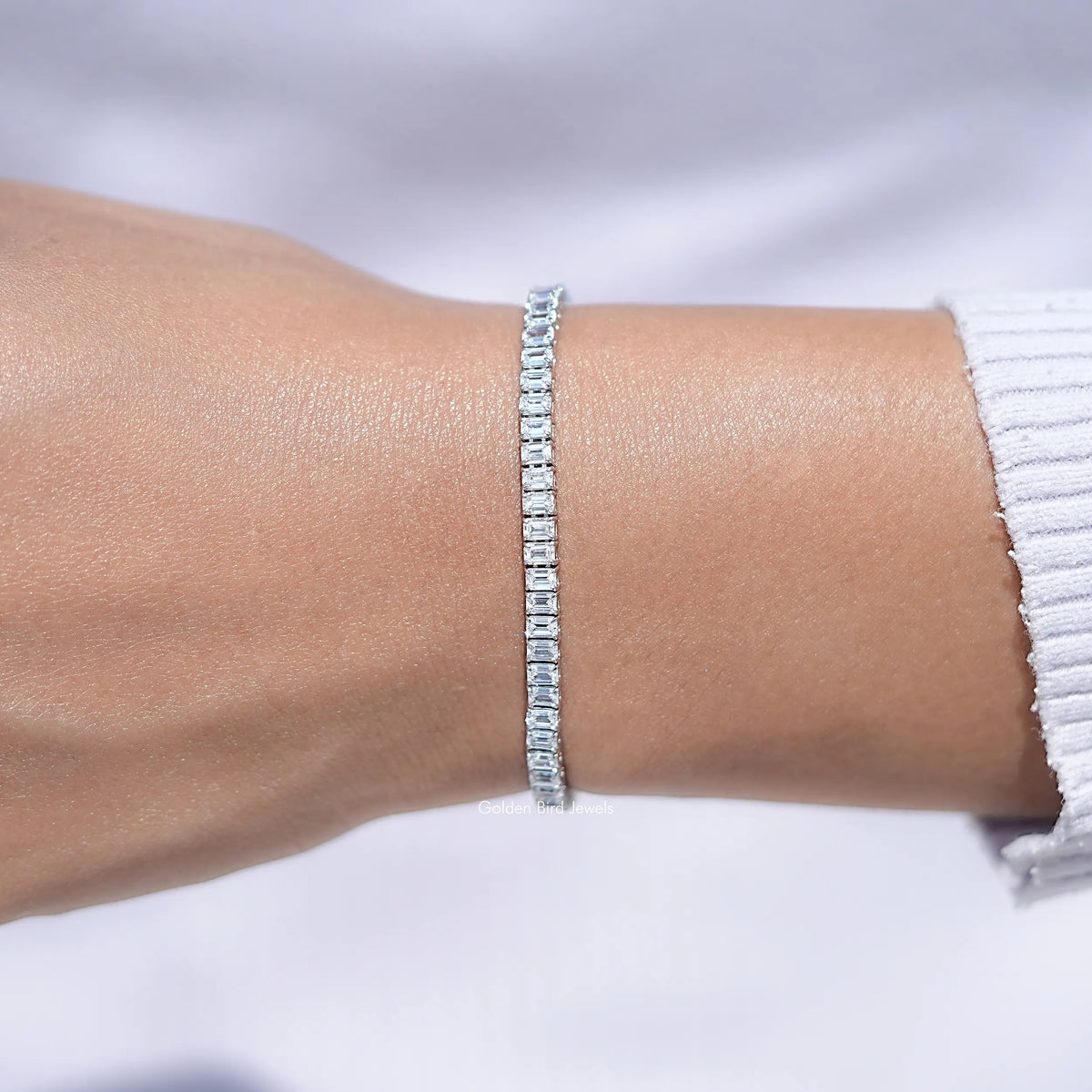 View Of Emerald Cut Lab Diamond Tennis Bracelet