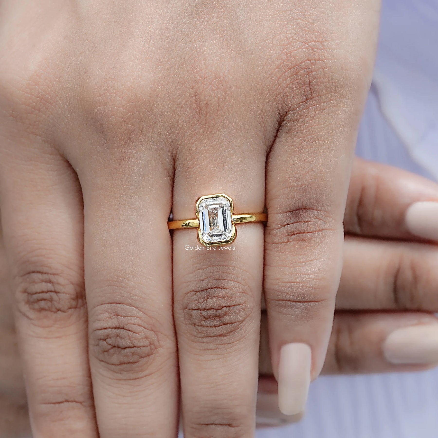 Emerald Cut Lab Diamond Bezel Set Solitaire Ring