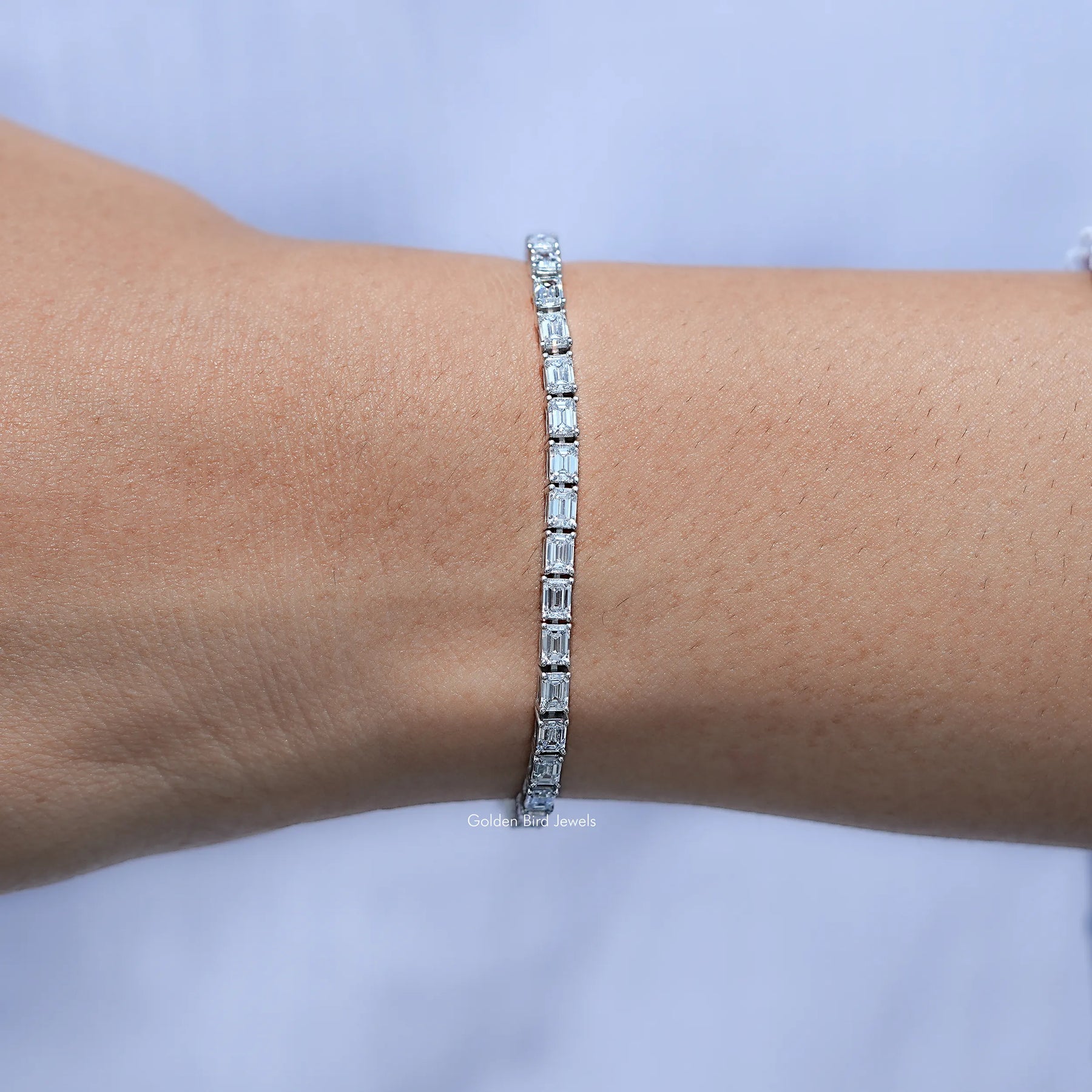Side View Of Emerald Cut Diamond Tennis Steel Bracelet