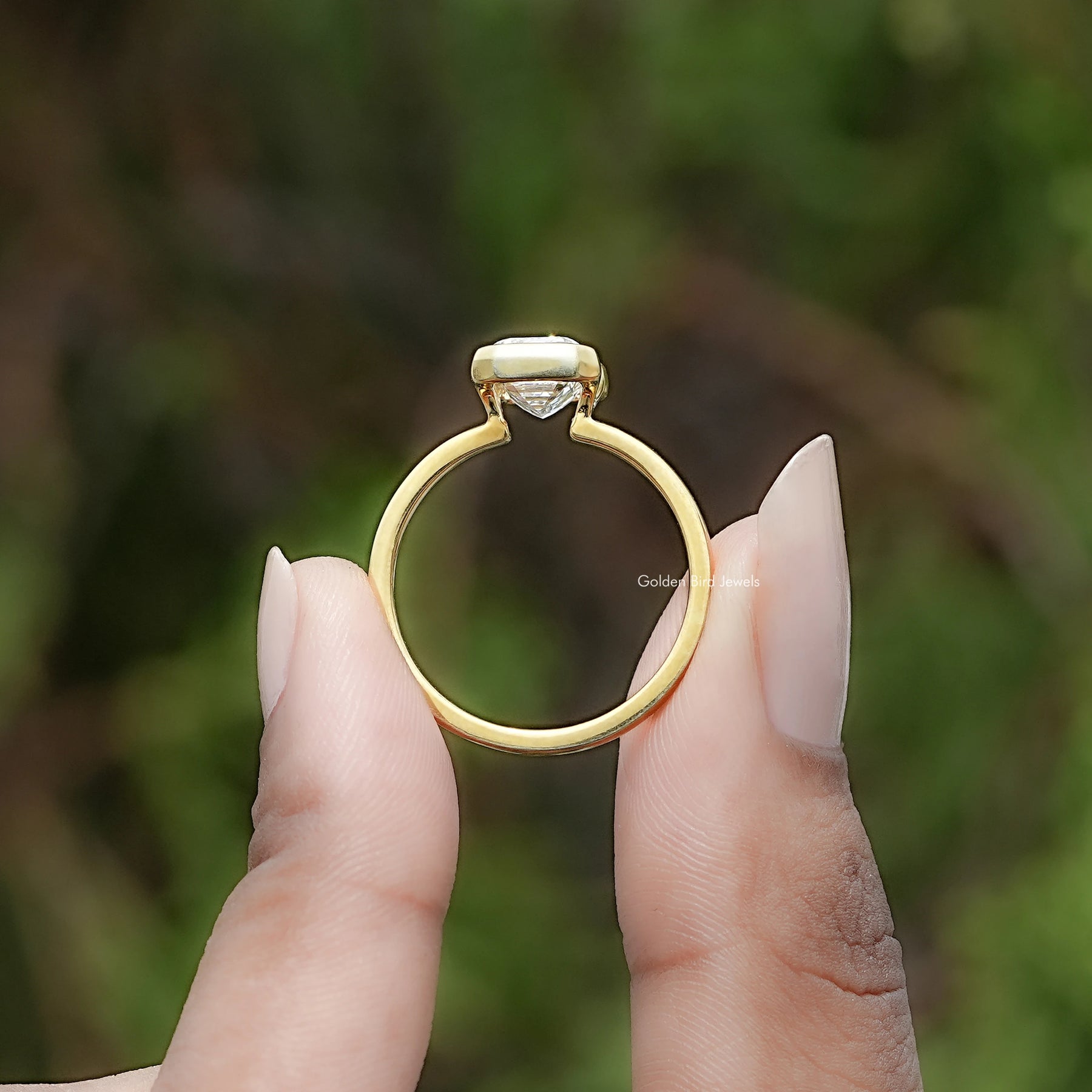 Emerald Cut Lab Diamond Bezel Set Solitaire Ring