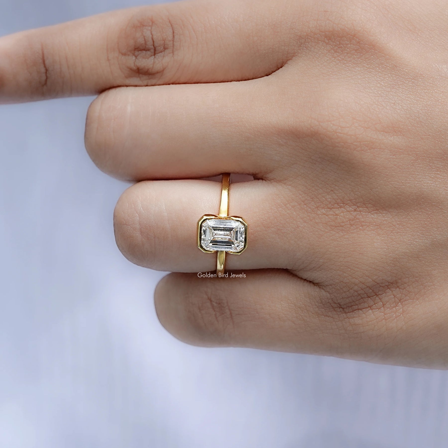 Emerald Cut Lab Diamond Bezel Set Solitaire Ring