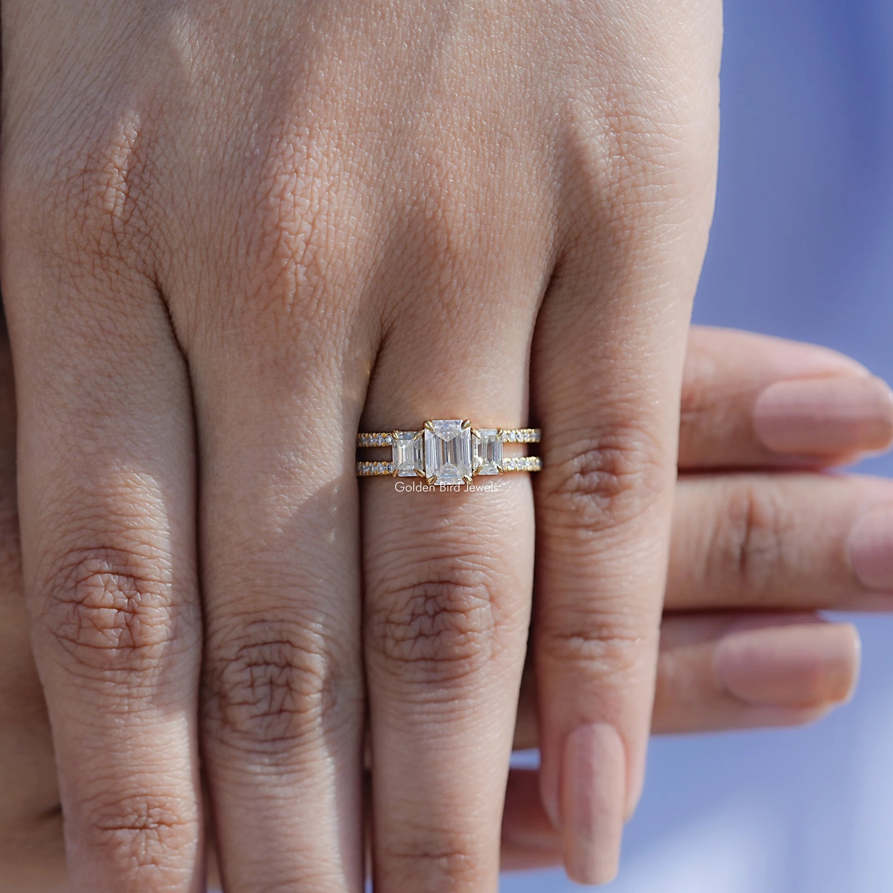 Emerald Cut Moissanite Accent Set Engagement Ring