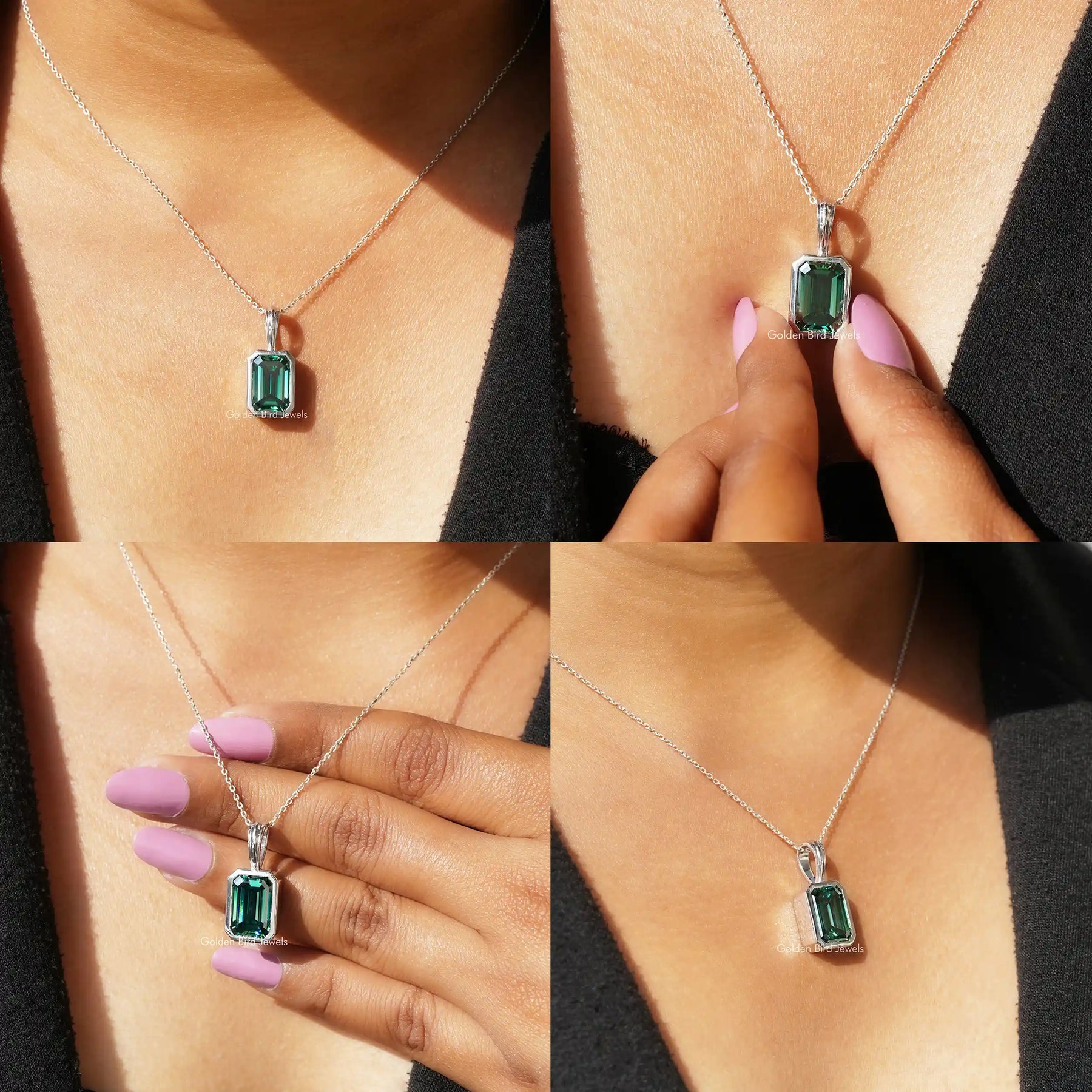 Front back side and close view of solitaire pendant