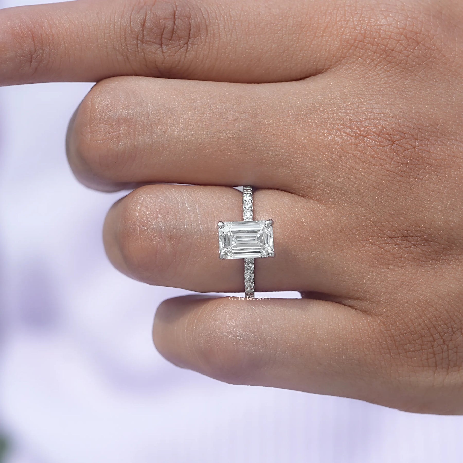 Detailed View Of Lab Diamond Emerald Cut Solitaire Ring