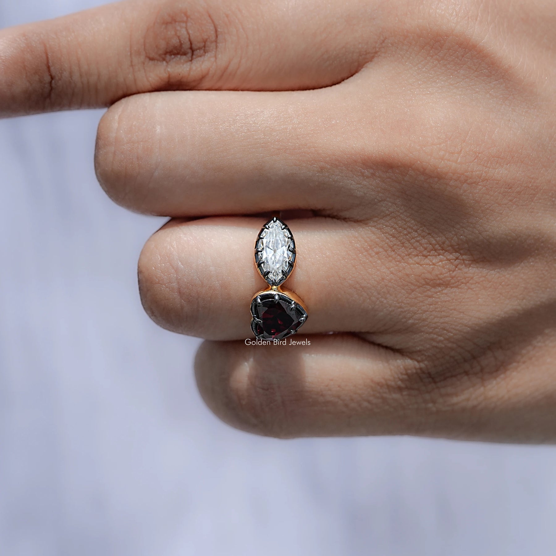 Heart Shaped Gemstone Two Stone Ring