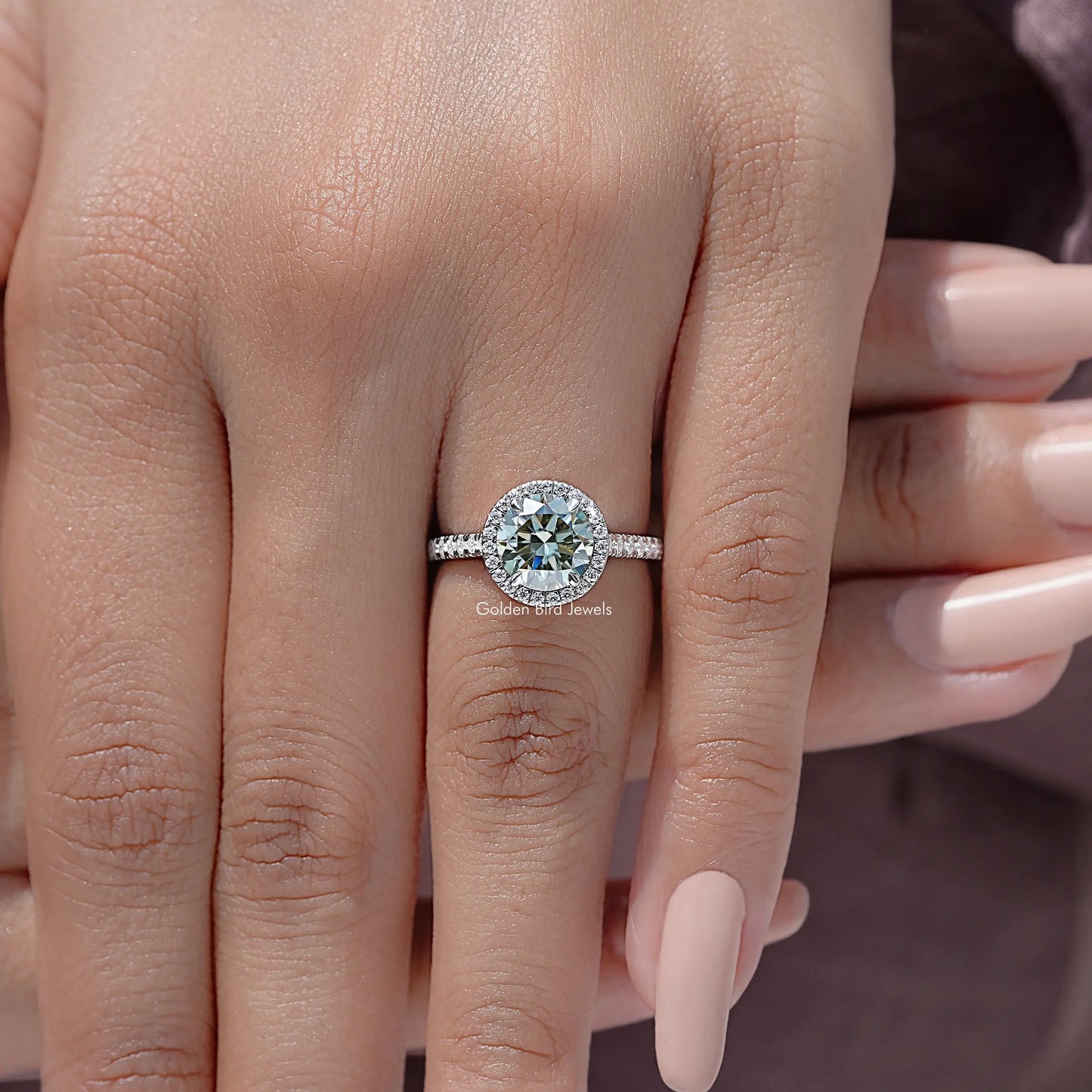 Old European Round Cut Moissanite Accent Ring