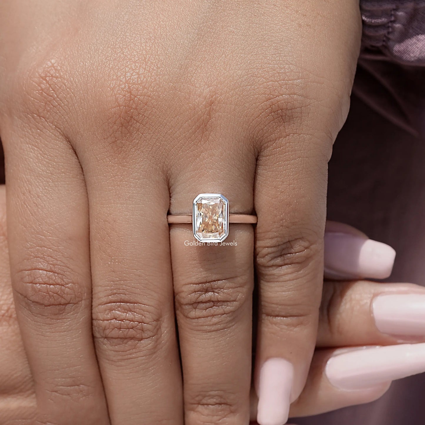 Radiant Cut Moissanite Diamond Bezel Set Ring