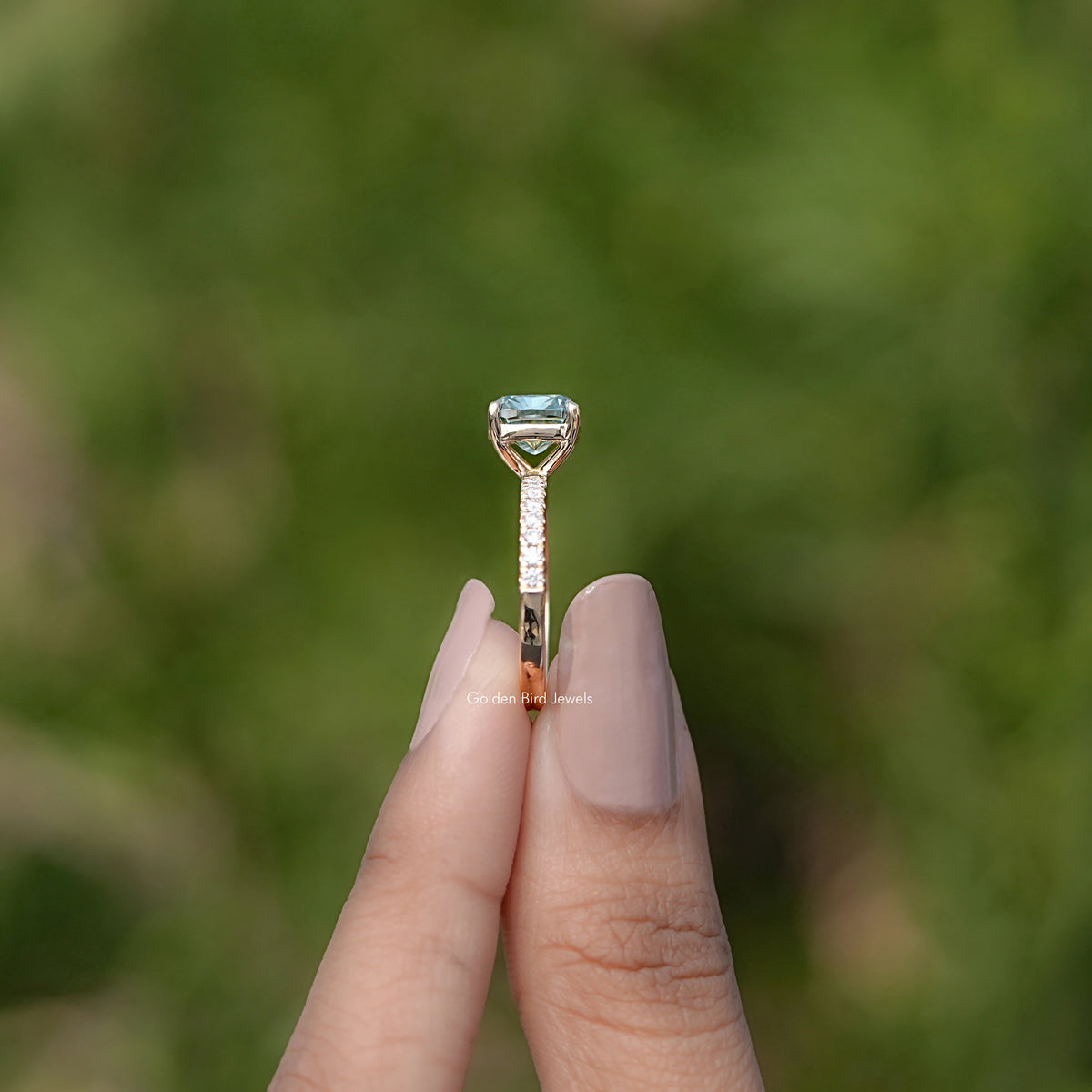 Side View of Cushion Cut Lab Diamond Hidden Halo Ring