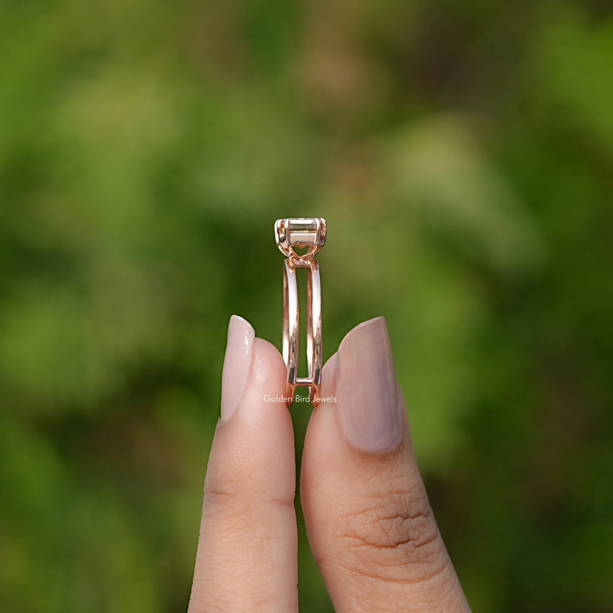 Side View of Engagement ring crafted With East West Criss Cut moissanite