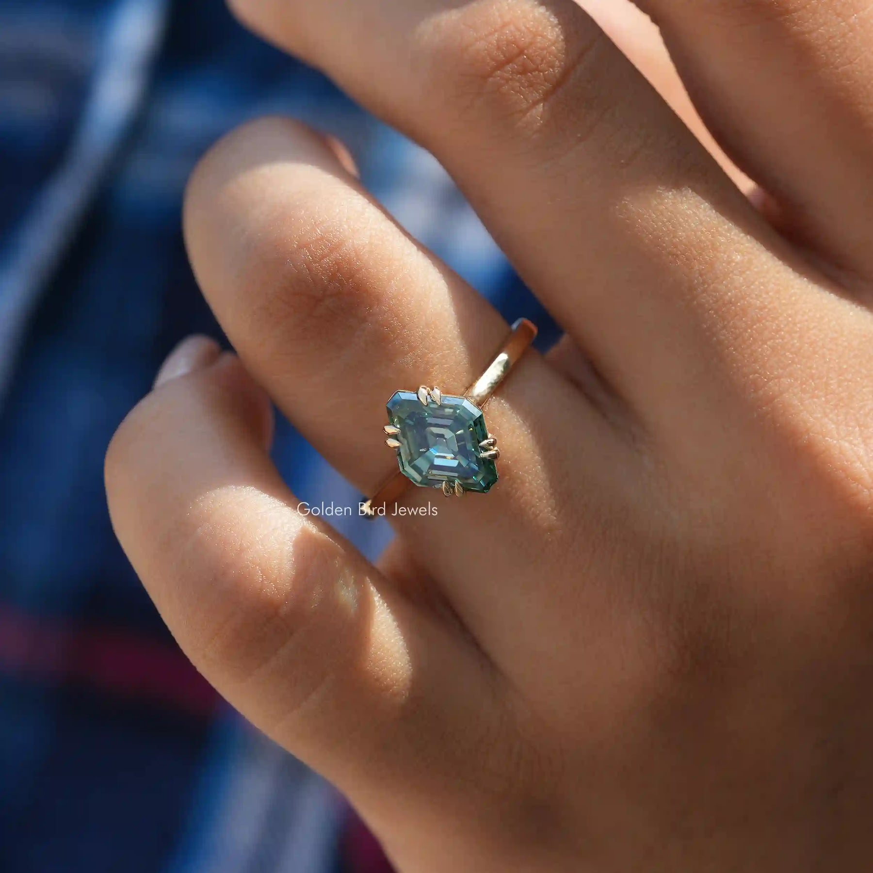 View of Fancy Cut Moissanite Solitaire Ring In Finger
