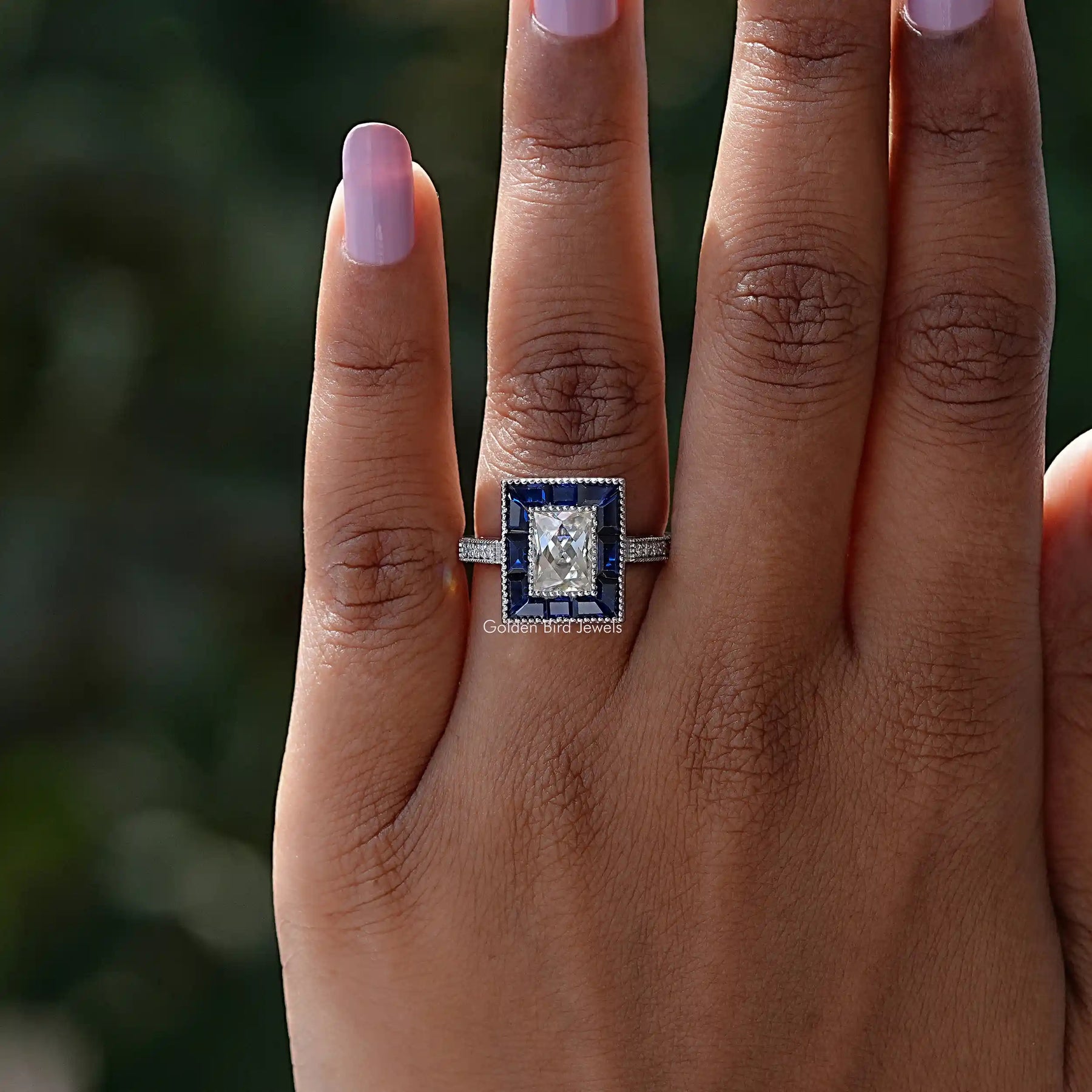 View of French Radiant Cut Moissanite Ring In finger