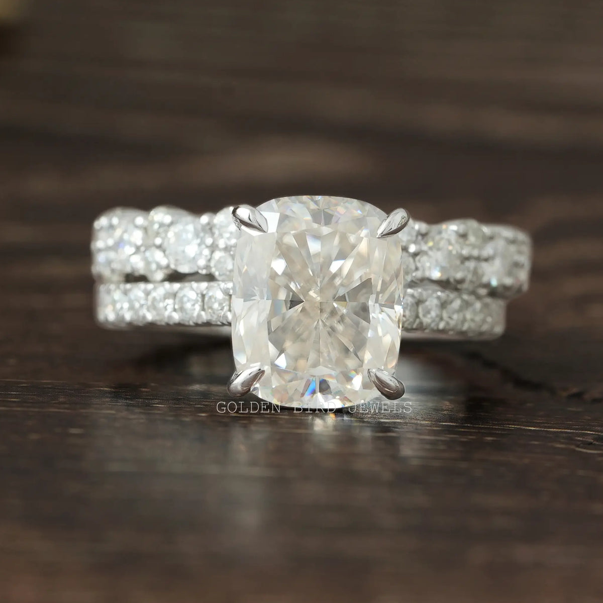 Elongated Cushion Cut Moissanite Ring Set