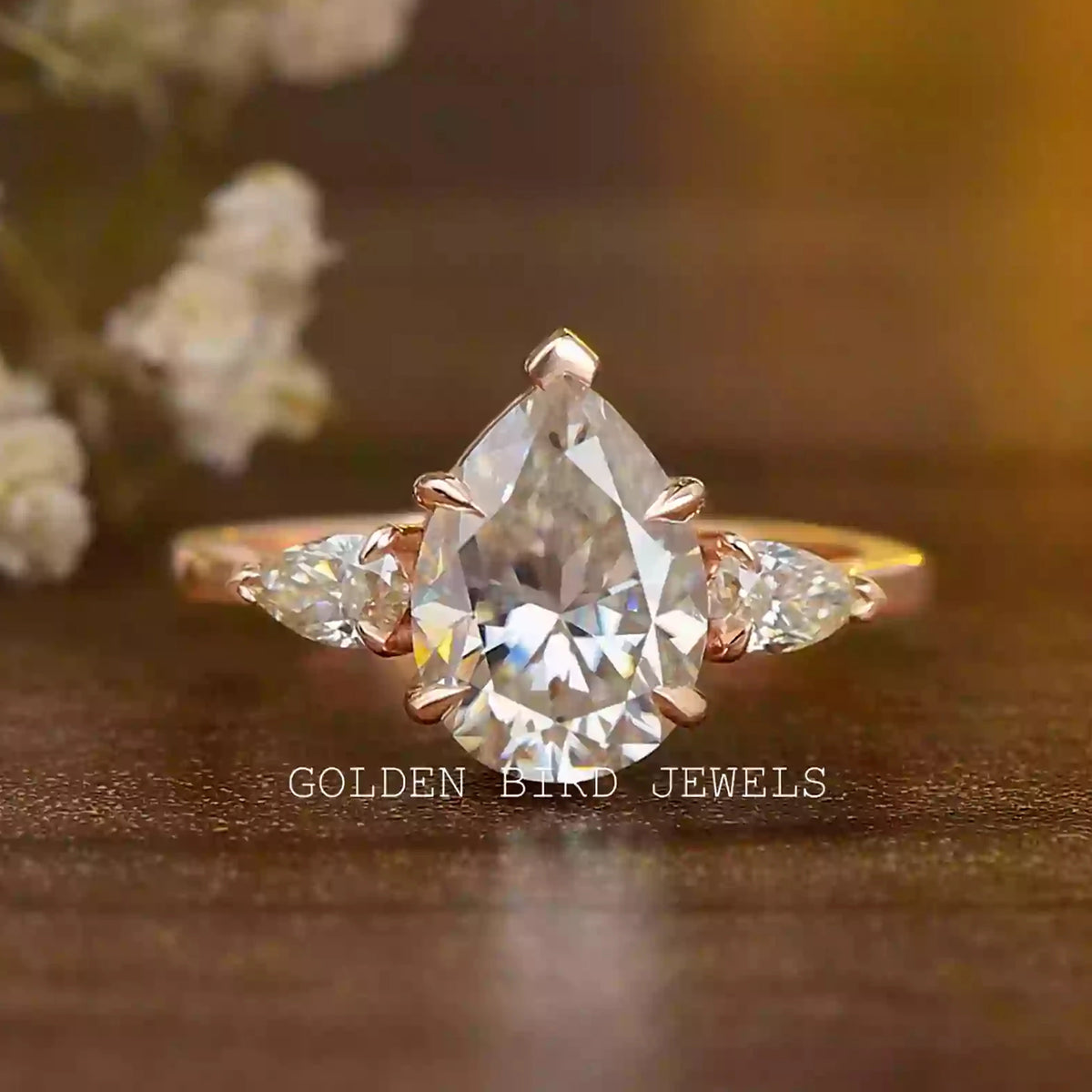 Pear Cut Moissanite Three Stone Anniversary Ring